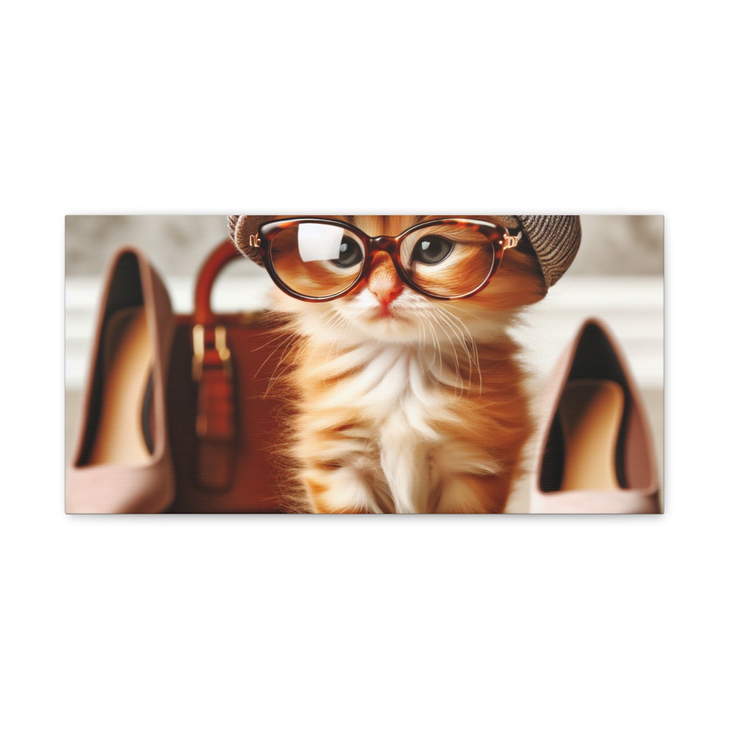 Canvas Wall Art - Cool Cat With Lady Shoes, Cap, and Eyeglasses