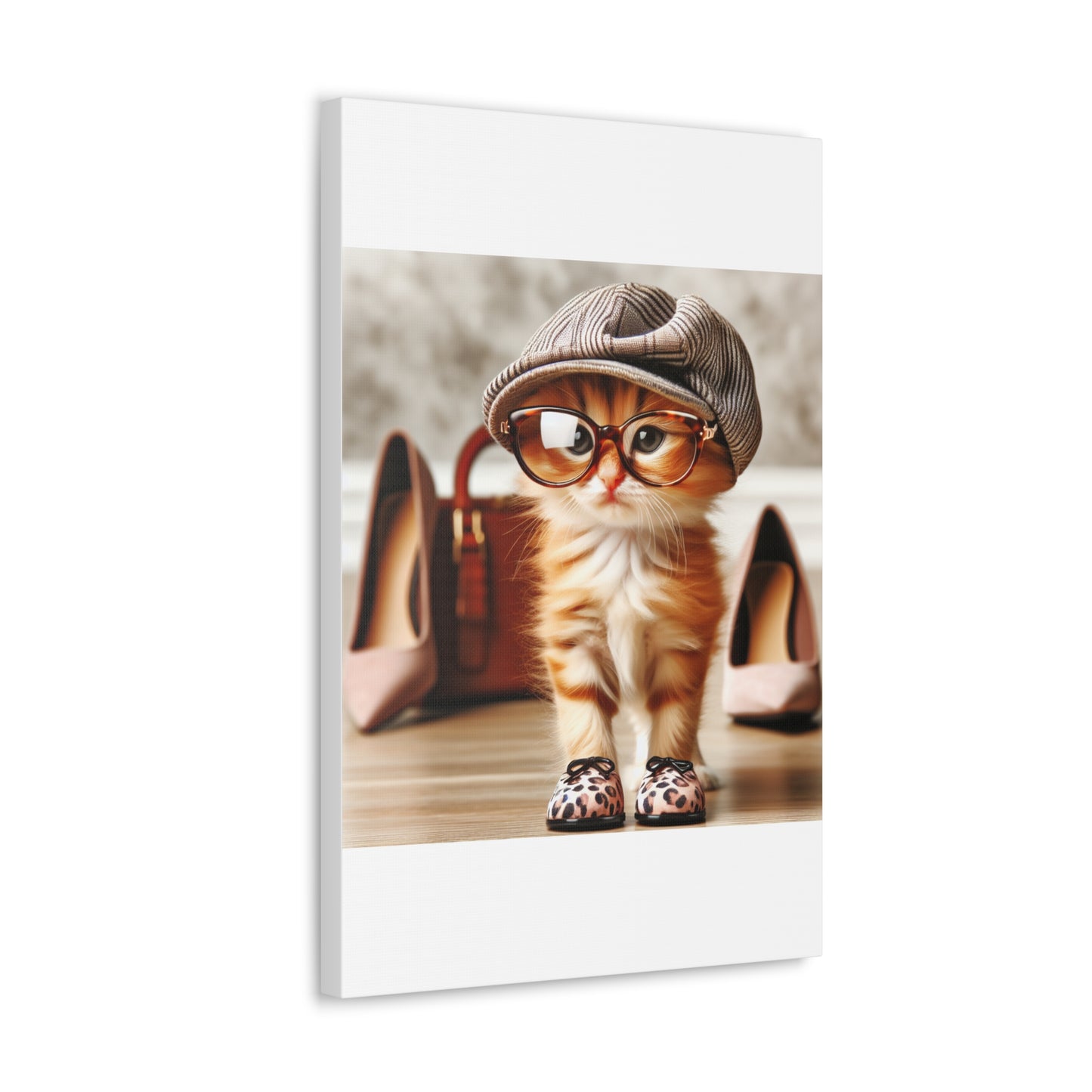 Canvas Wall Art - Cool Cat With Lady Shoes, Cap, and Eyeglasses