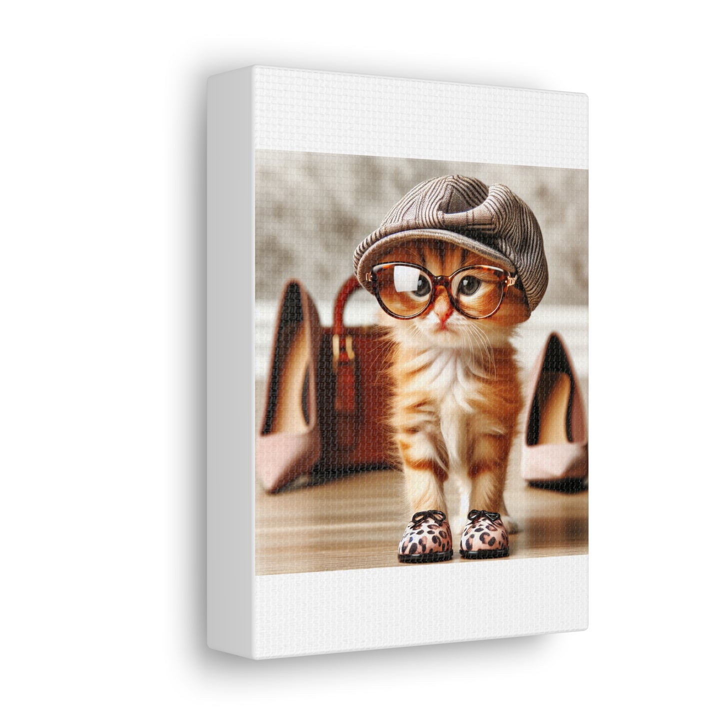 Canvas Wall Art - Cool Cat With Lady Shoes, Cap, and Eyeglasses