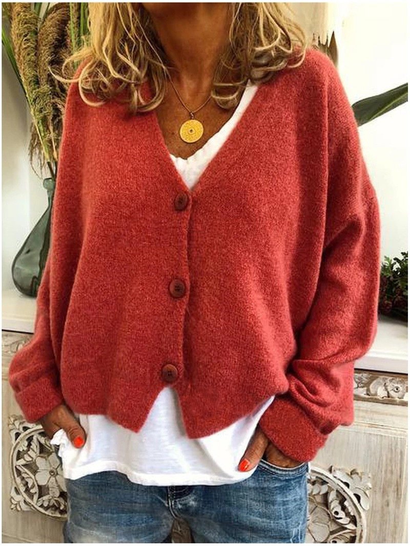 Women Sweaters Cardigan Solid Bright Color Autumn Winter Long Sleeve