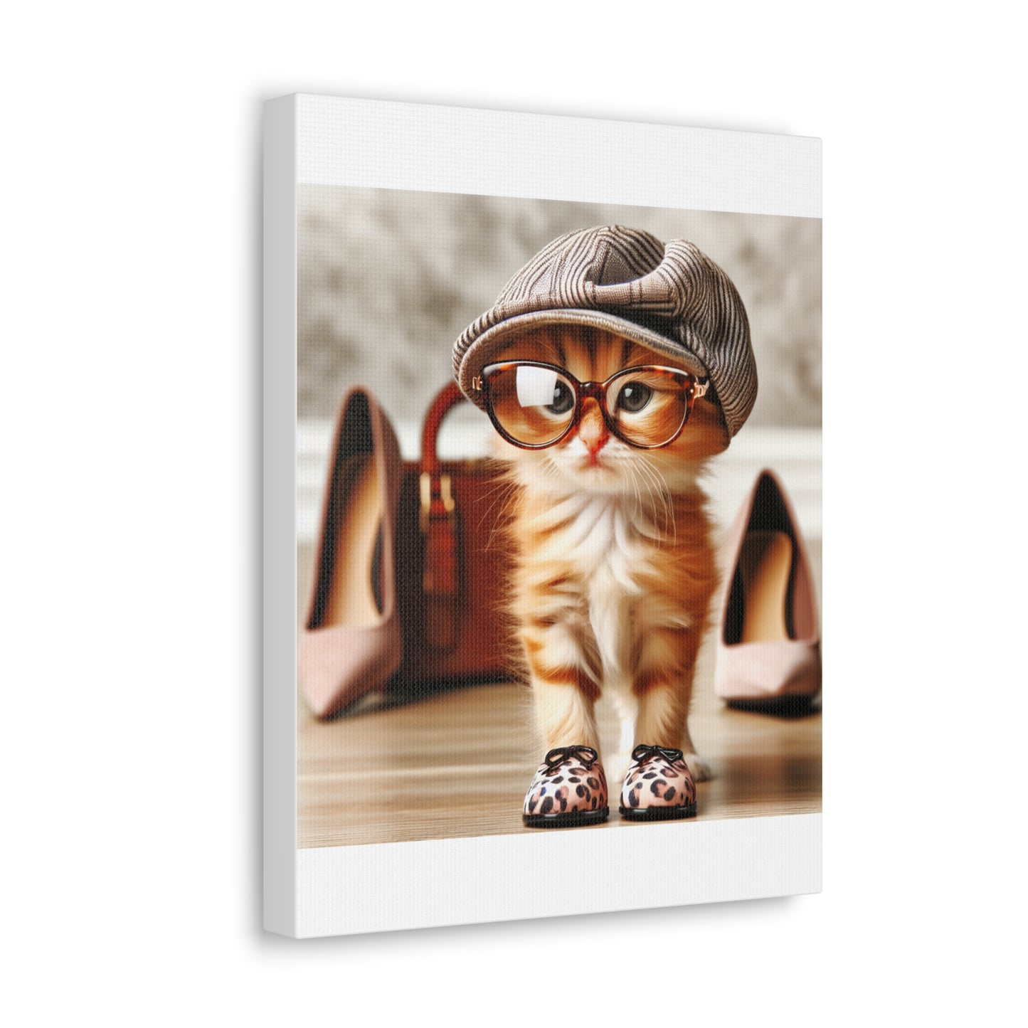 Canvas Wall Art - Cool Cat With Lady Shoes, Cap, and Eyeglasses