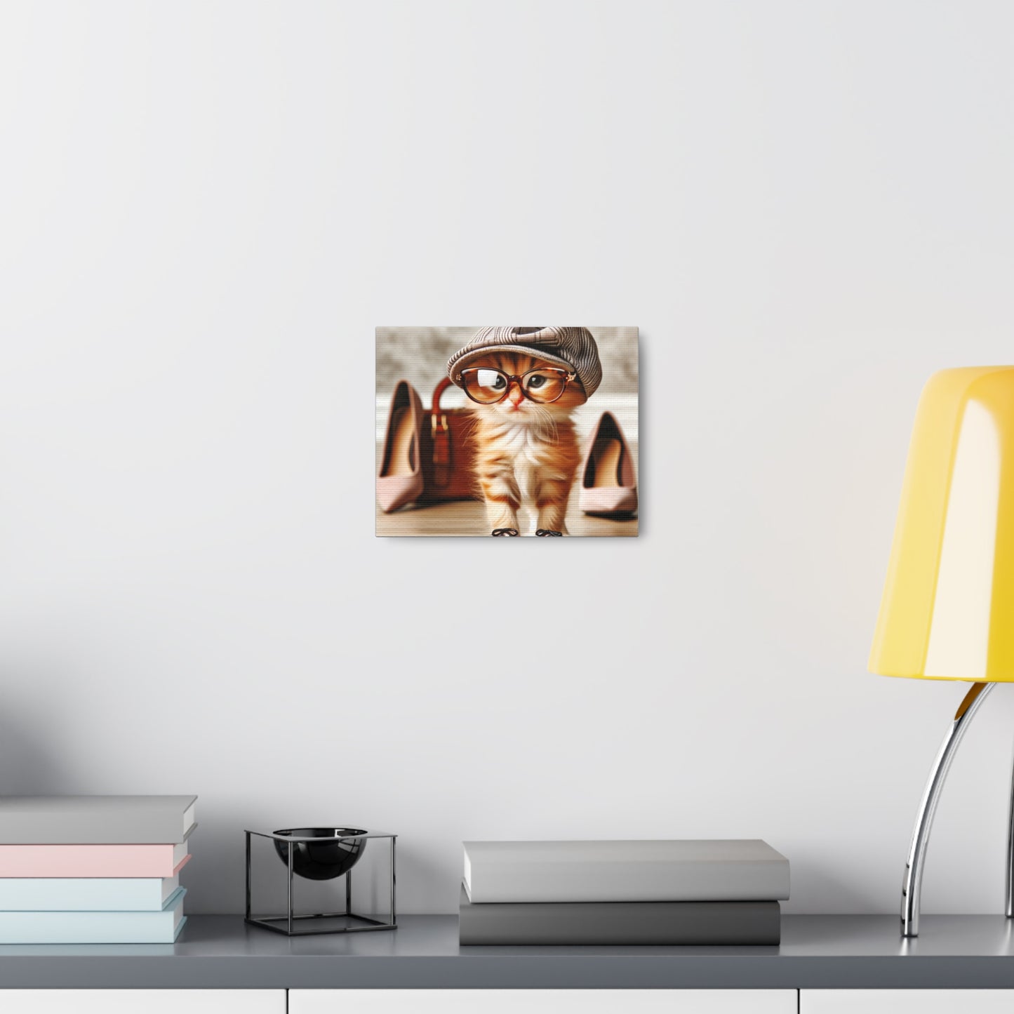 Canvas Wall Art - Cool Cat With Lady Shoes, Cap, and Eyeglasses