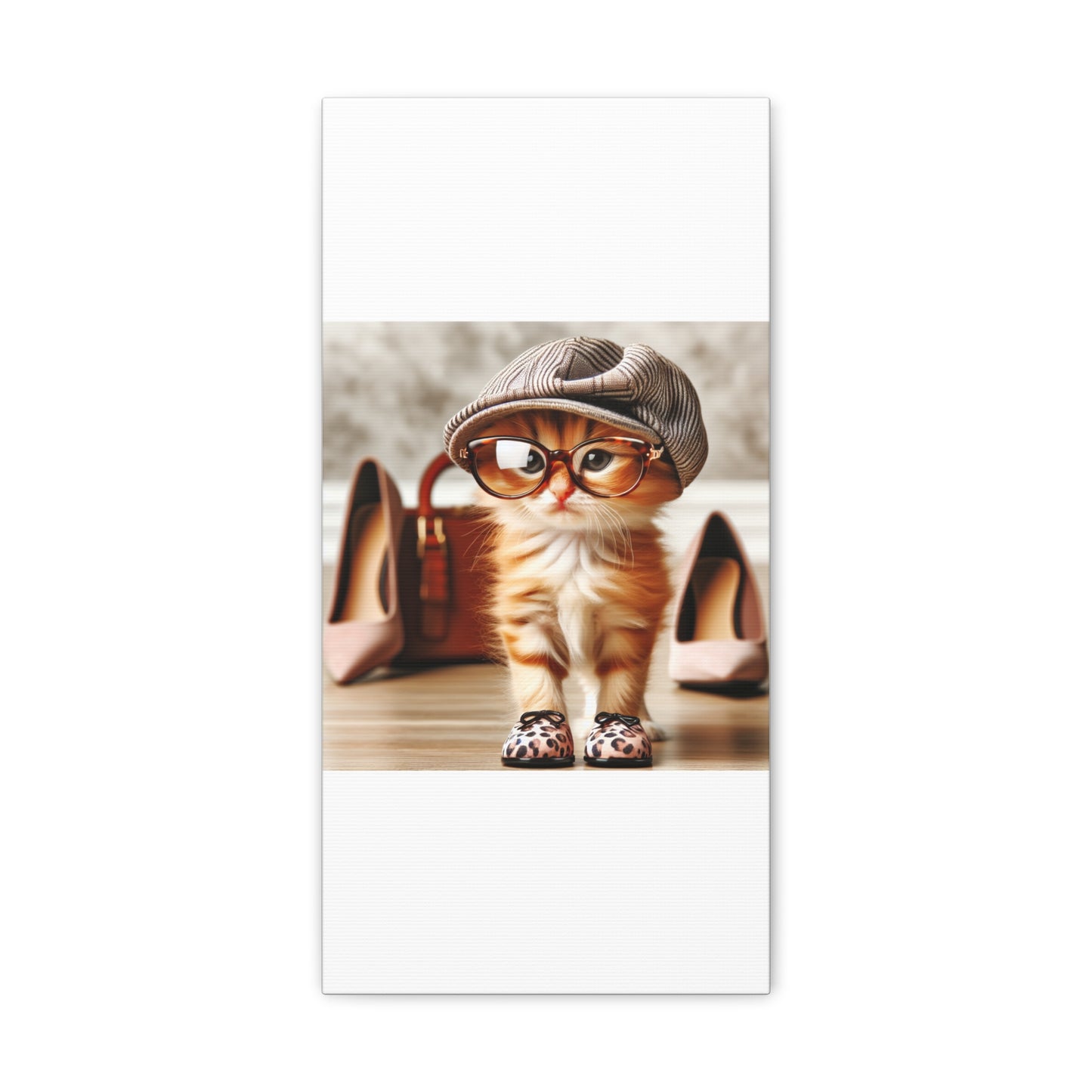 Canvas Wall Art - Cool Cat With Lady Shoes, Cap, and Eyeglasses