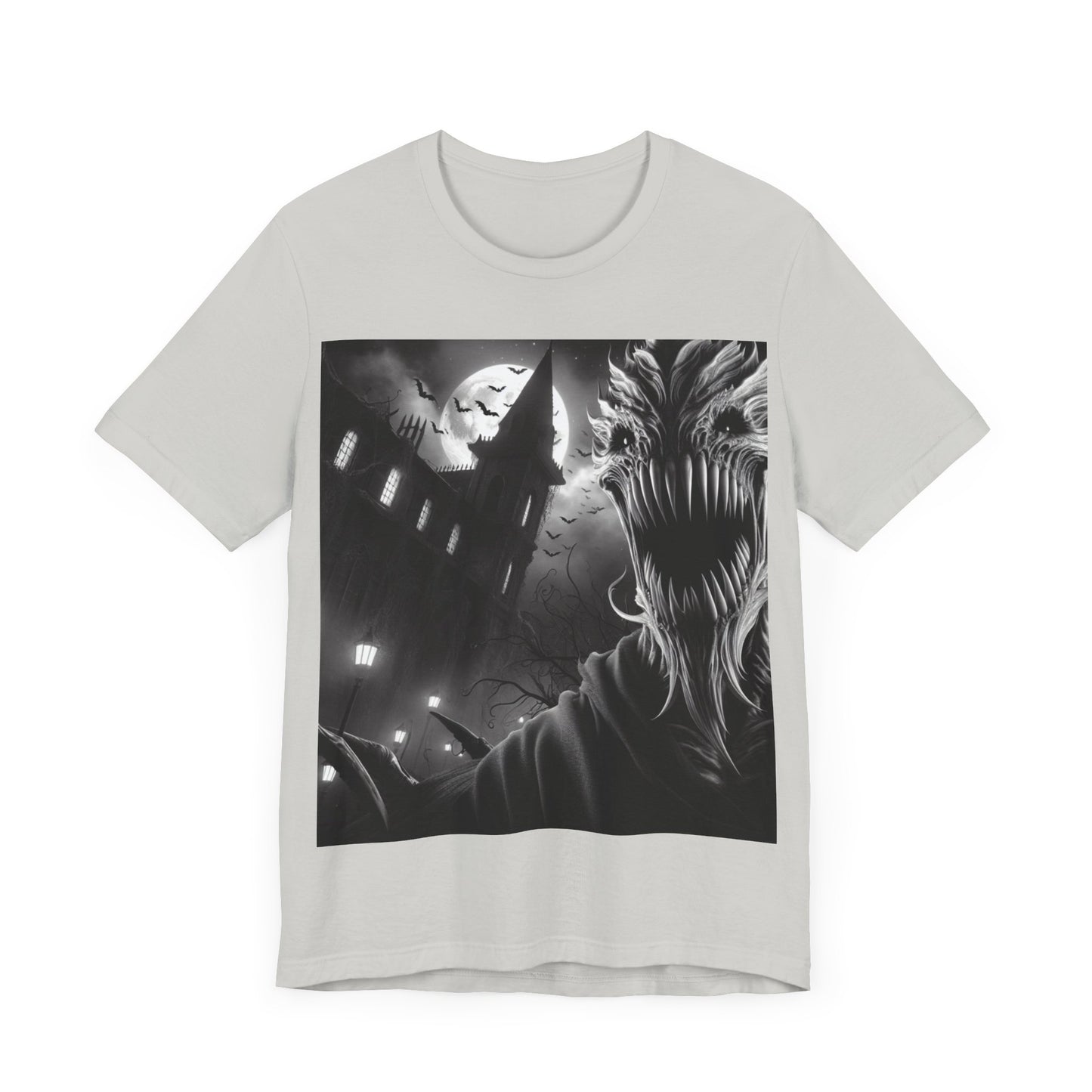 Halloween Creature Unisex Tee with a midnight scene