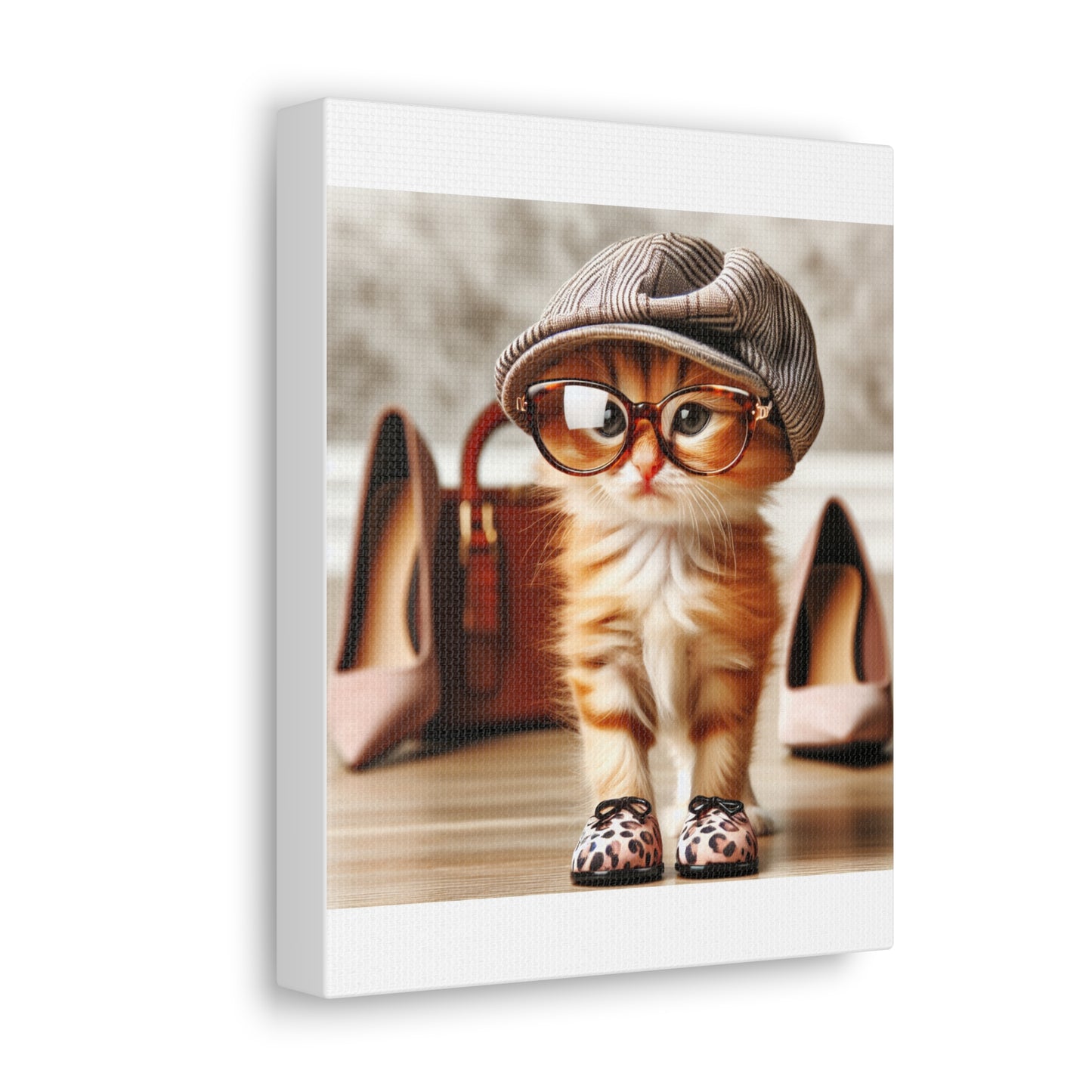 Canvas Wall Art - Cool Cat With Lady Shoes, Cap, and Eyeglasses