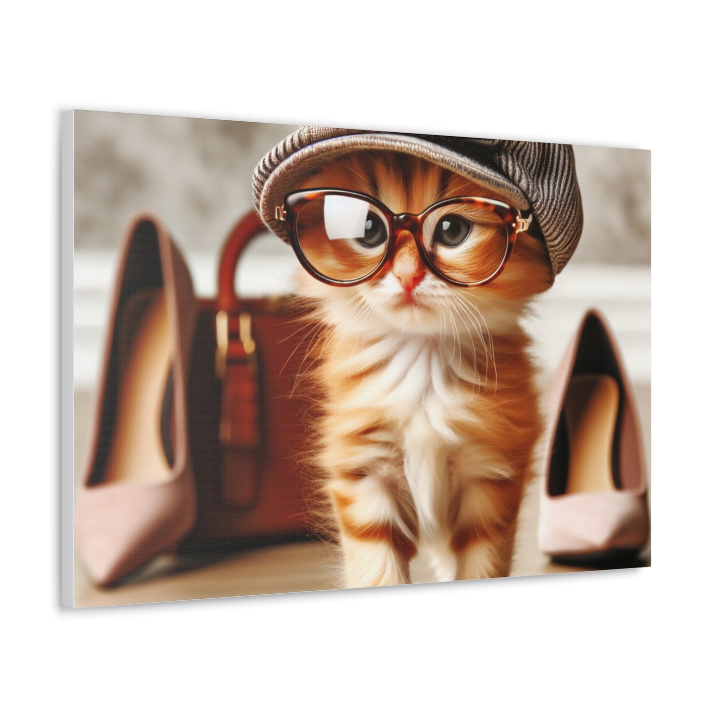 Canvas Wall Art - Cool Cat With Lady Shoes, Cap, and Eyeglasses