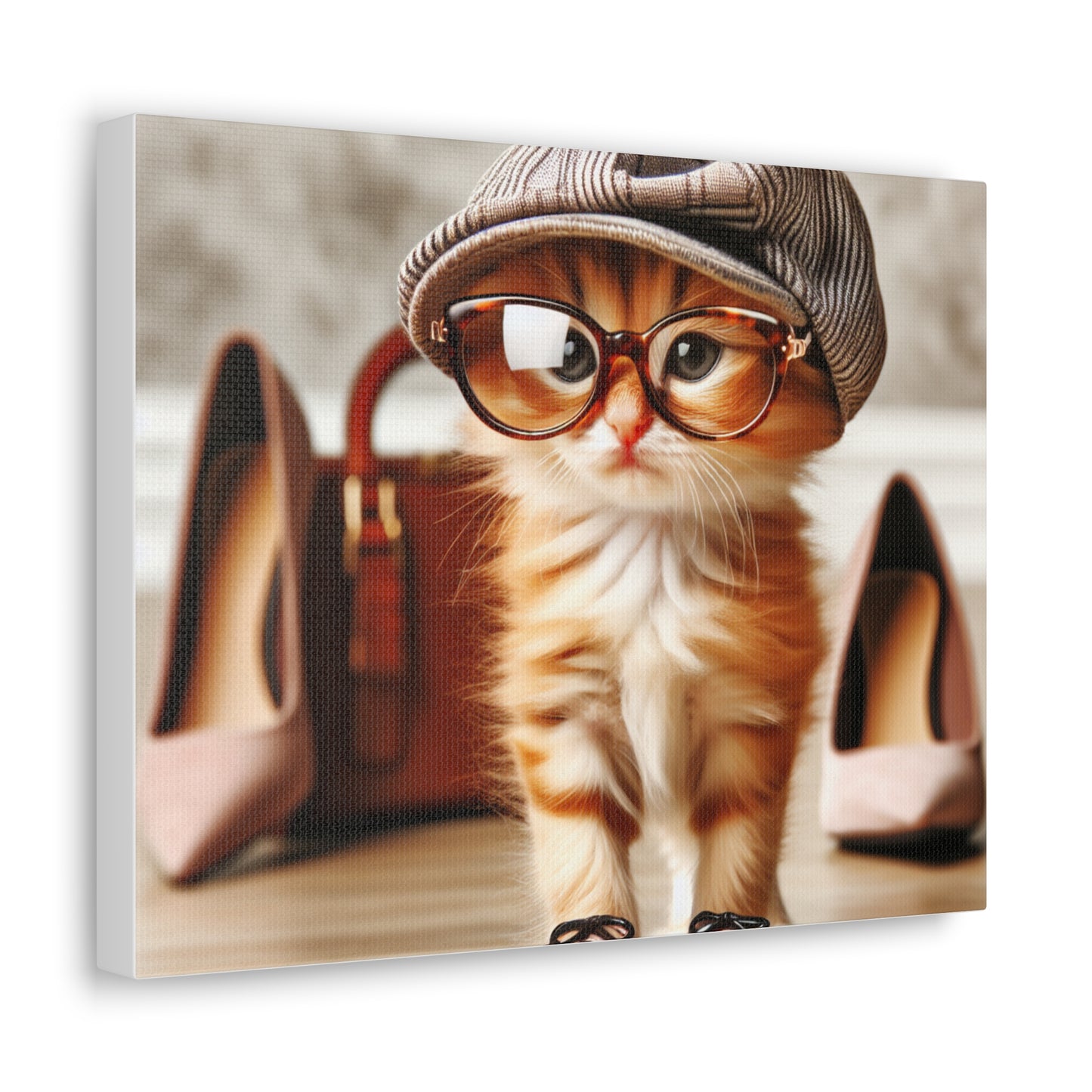 Canvas Wall Art - Cool Cat With Lady Shoes, Cap, and Eyeglasses