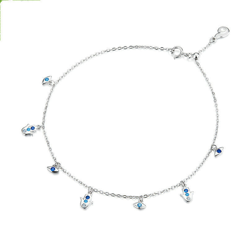 Silver Blue Eye Palm Anklet – Niche Jewelry