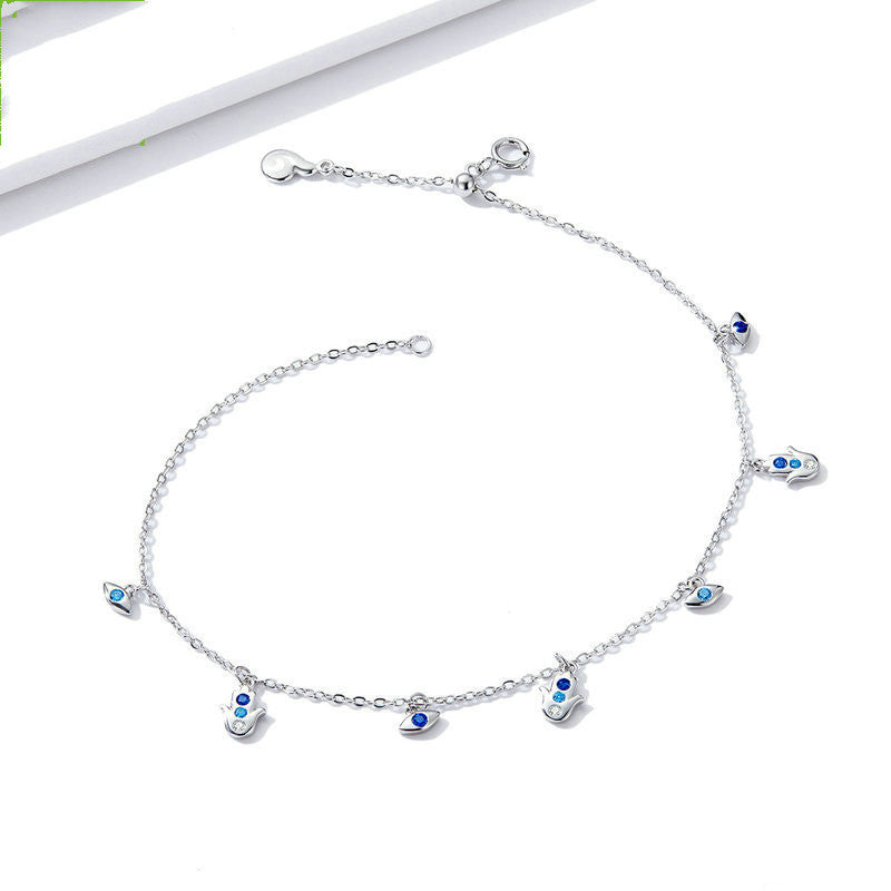 Silver Blue Eye Palm Anklet – Niche Jewelry