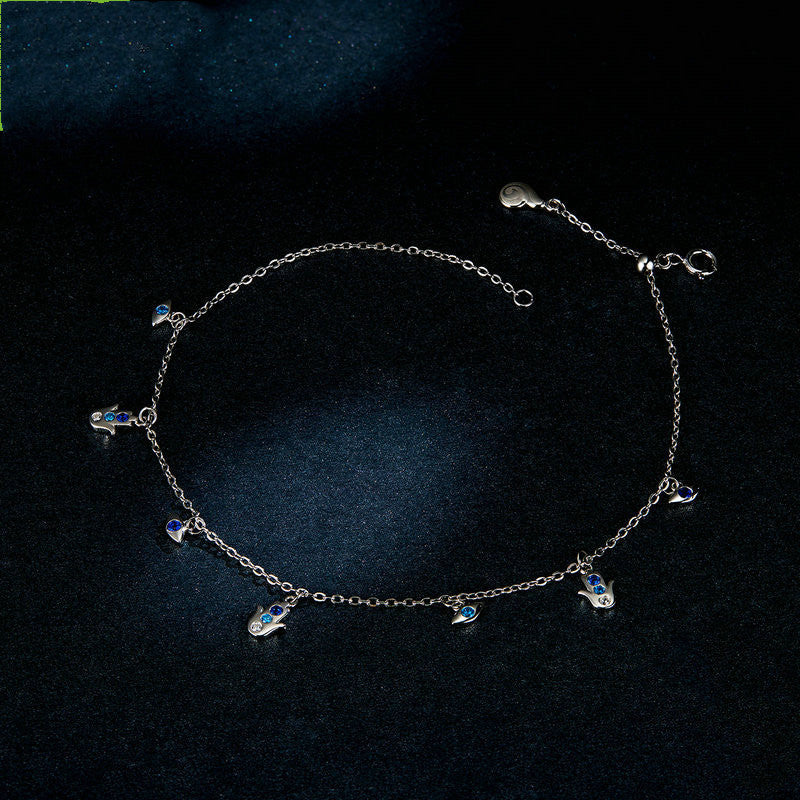 Silver Blue Eye Palm Anklet – Niche Jewelry