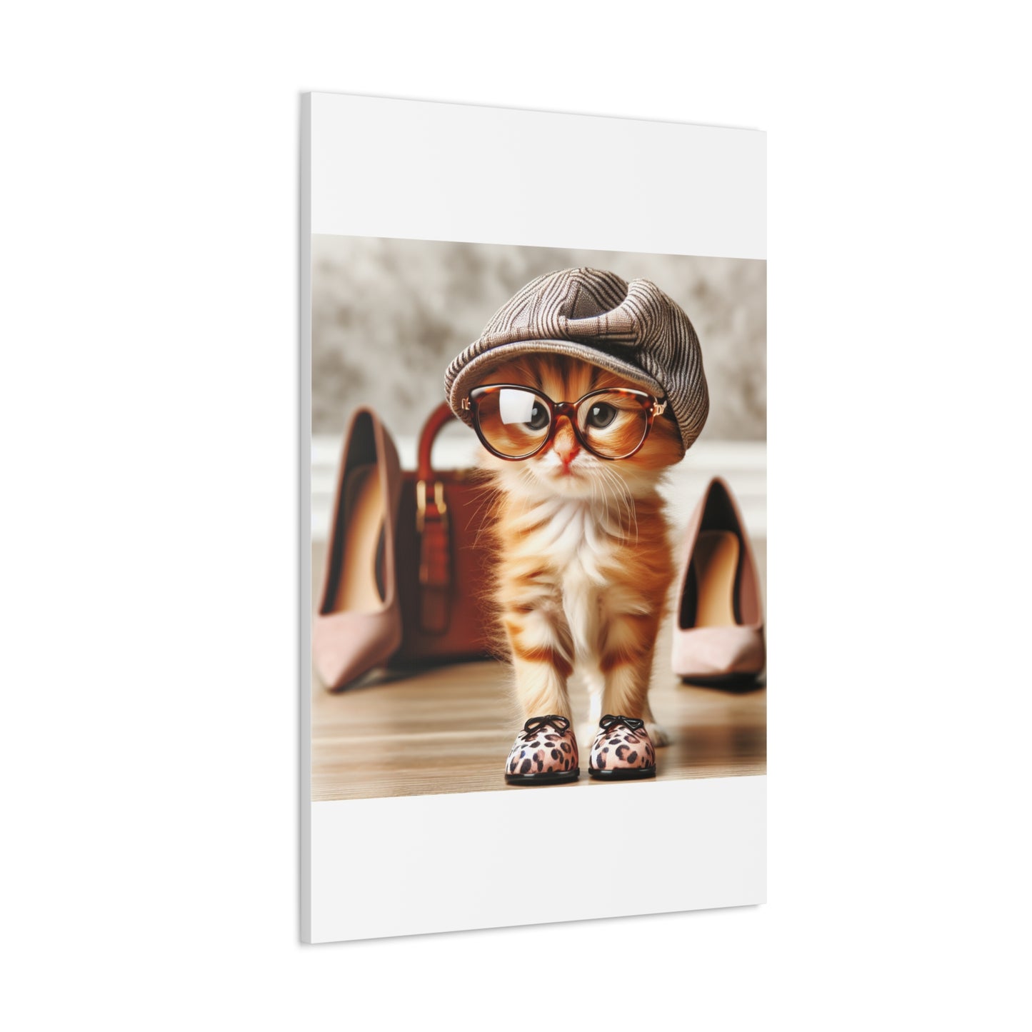 Canvas Wall Art - Cool Cat With Lady Shoes, Cap, and Eyeglasses