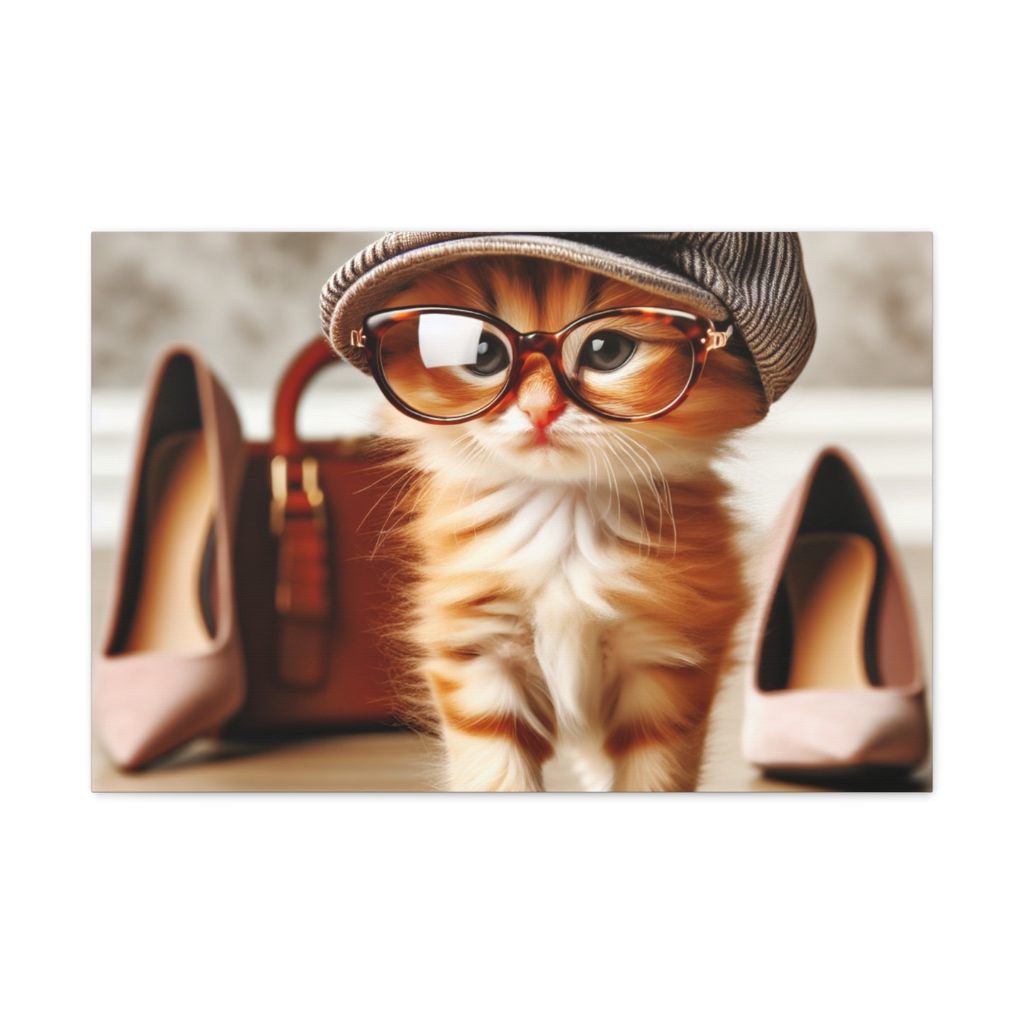 Canvas Wall Art - Cool Cat With Lady Shoes, Cap, and Eyeglasses