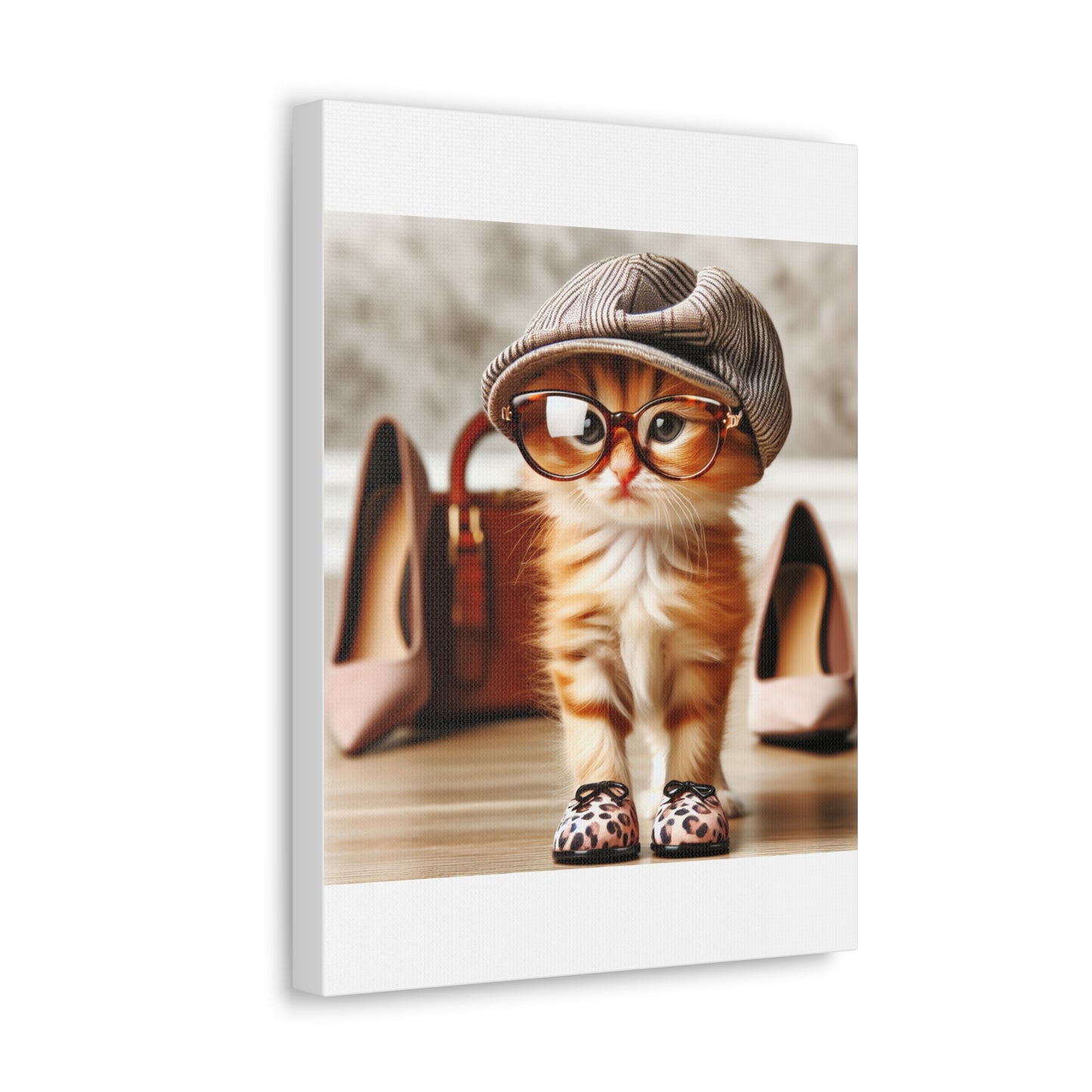 Canvas Wall Art - Cool Cat With Lady Shoes, Cap, and Eyeglasses