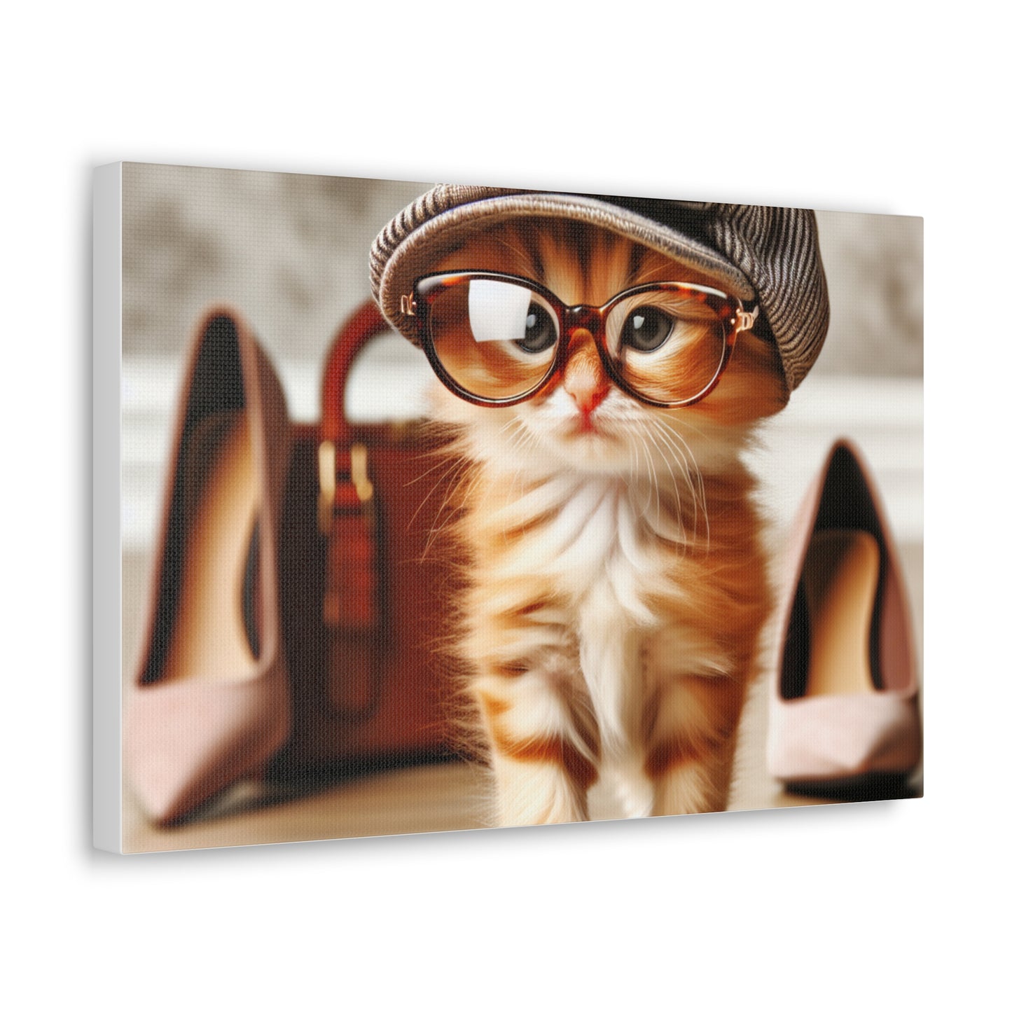 Canvas Wall Art - Cool Cat With Lady Shoes, Cap, and Eyeglasses