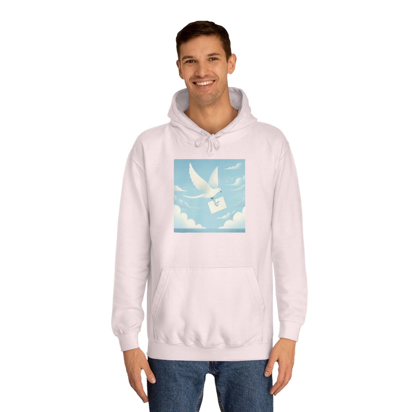 Bird Envelope College Hoodie - Pastel Romantic Minimalistic Design