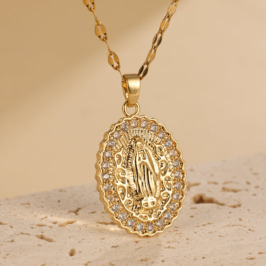 European & American Oval Virgin Mary Pendant Necklace – Light Luxury & Niche Design