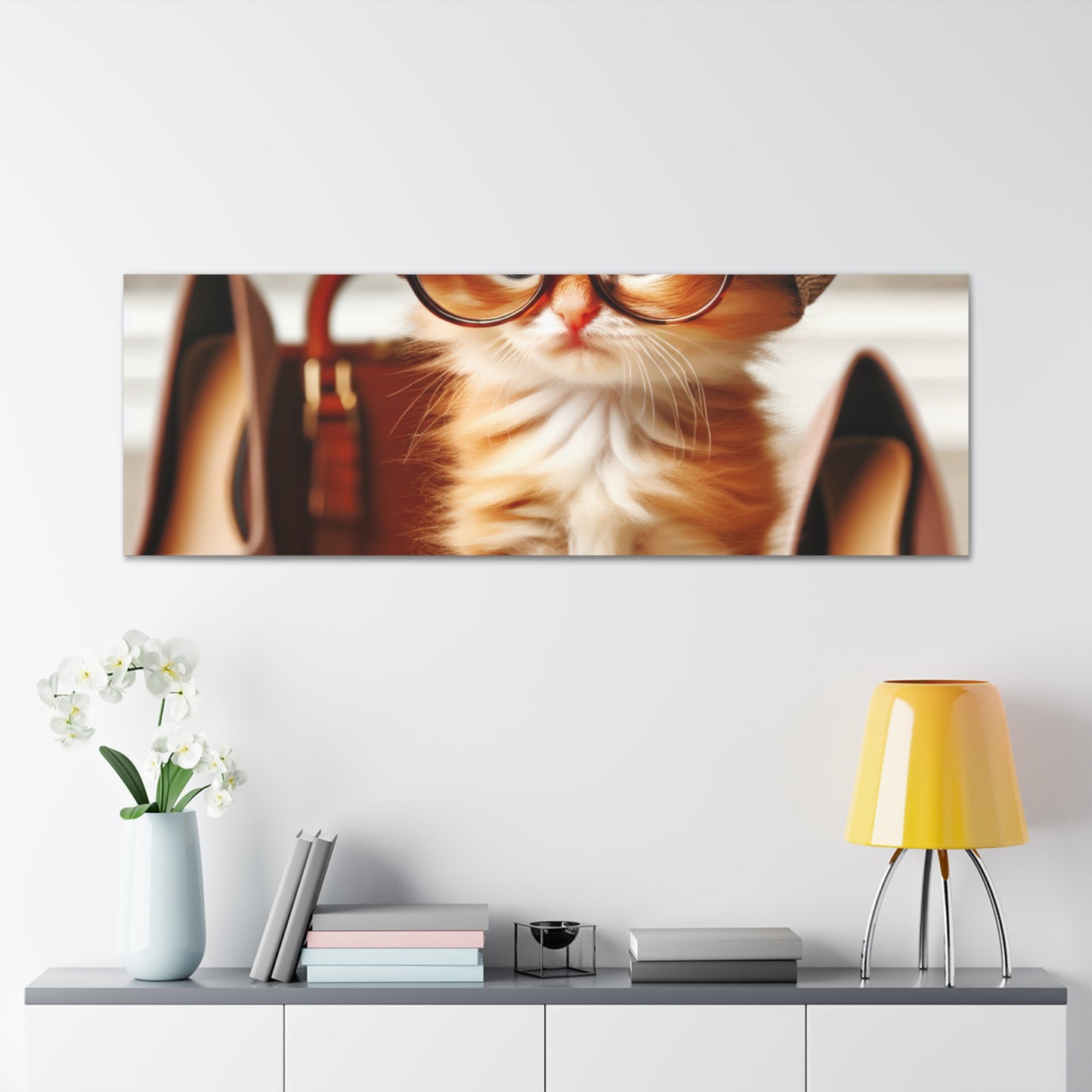 Canvas Wall Art - Cool Cat With Lady Shoes, Cap, and Eyeglasses