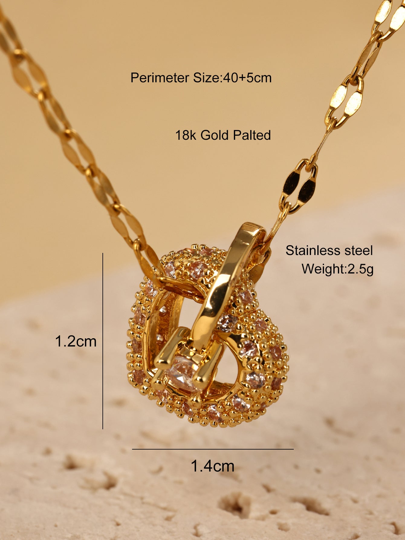 18k Gold Heart Double Ring Connected Necklace – Stainless Steel Jewelry