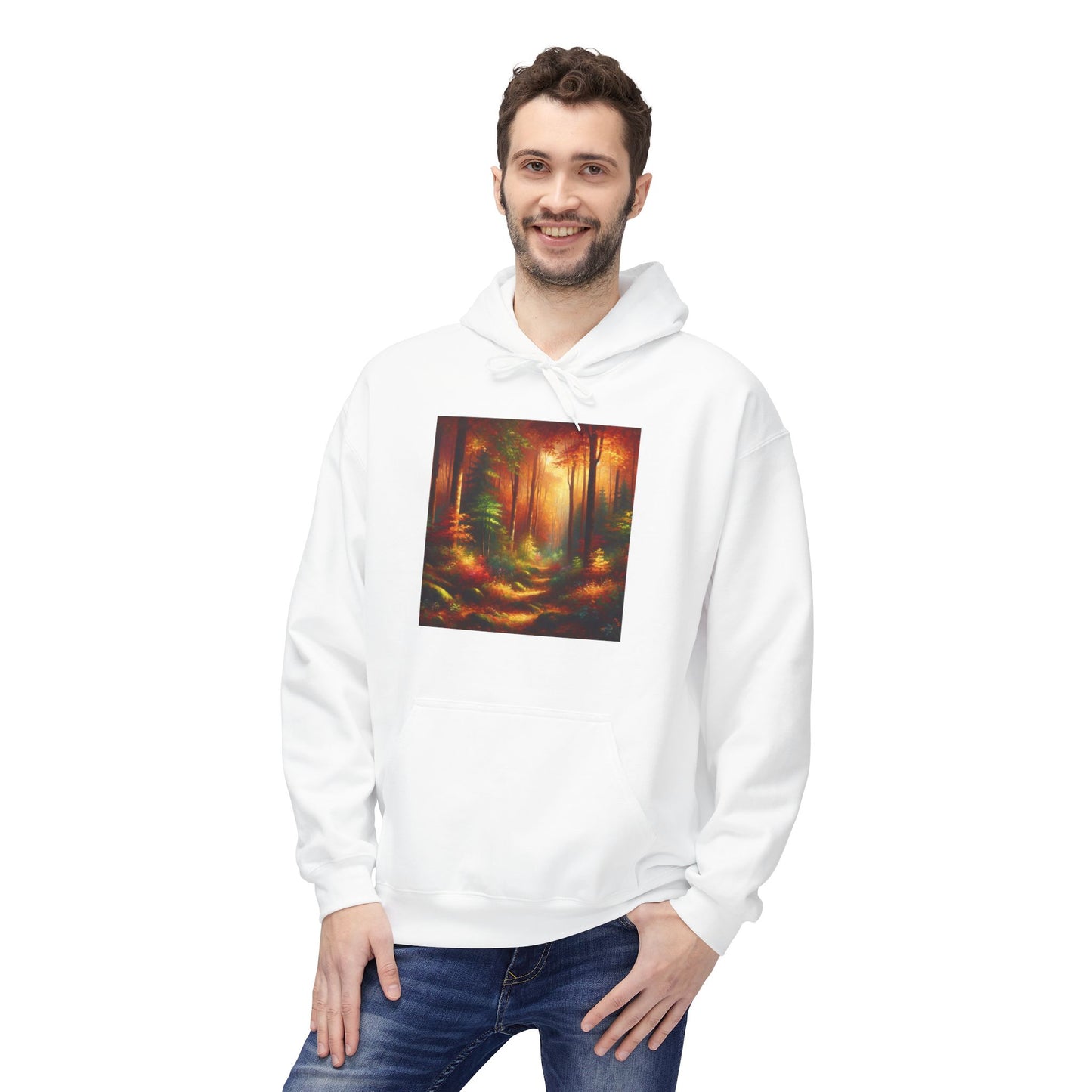 Autumn Forest Impressions Hoodie, Colorful Leaves, Cozy Landscape, Soft Lighting, Nature Vibes, Serene Foliage Sweatshirt, Rich Textures