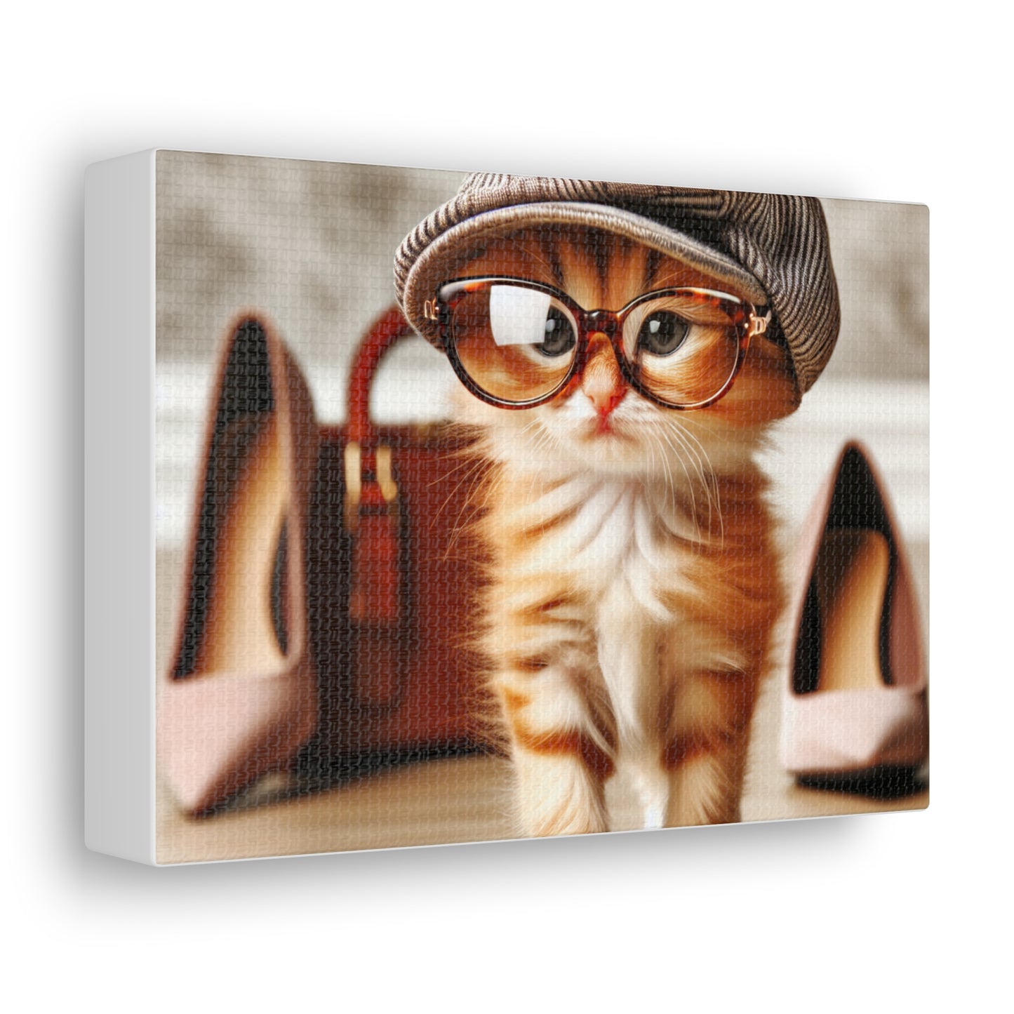 Canvas Wall Art - Cool Cat With Lady Shoes, Cap, and Eyeglasses