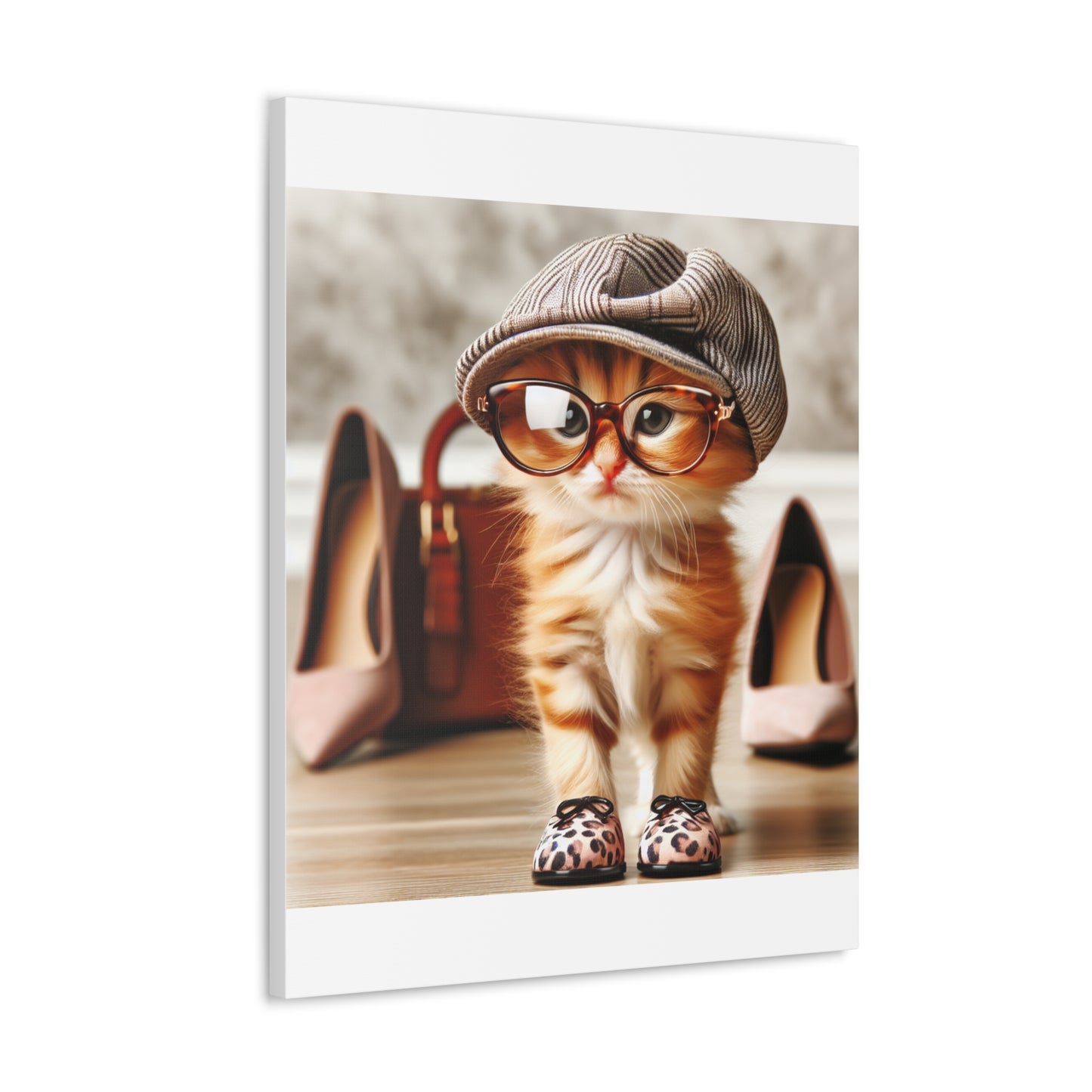 Canvas Wall Art - Cool Cat With Lady Shoes, Cap, and Eyeglasses