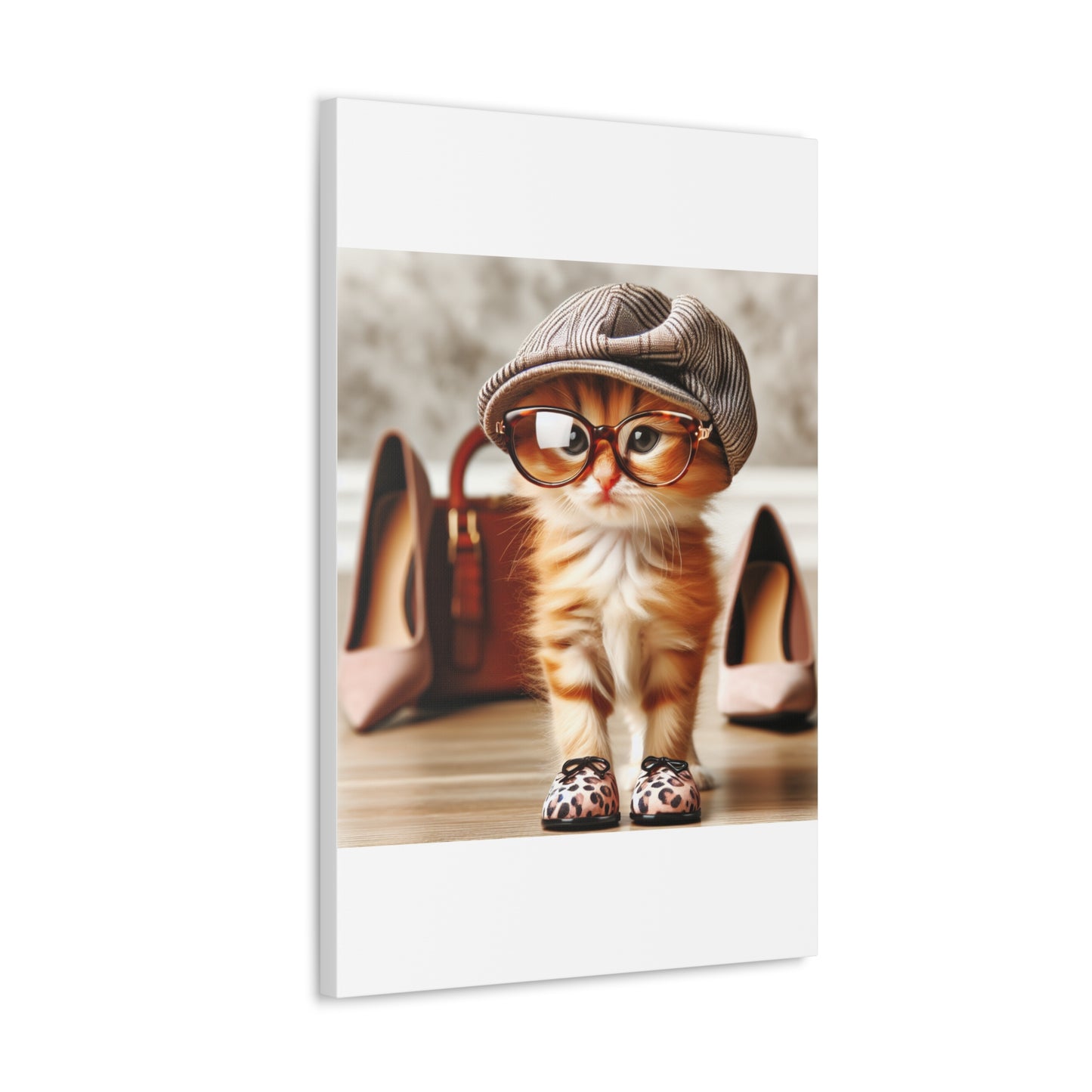 Canvas Wall Art - Cool Cat With Lady Shoes, Cap, and Eyeglasses