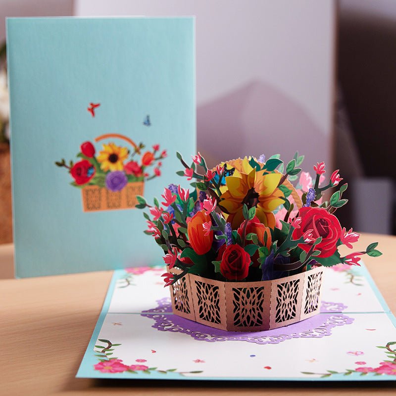 3D PopUp Flower Bouquet Cards Gifts Anniversary PopUp Mom Floral Bouquet Wife Invitation Card Greeting Cards Mothers Day Cards Postcard - Tiasid