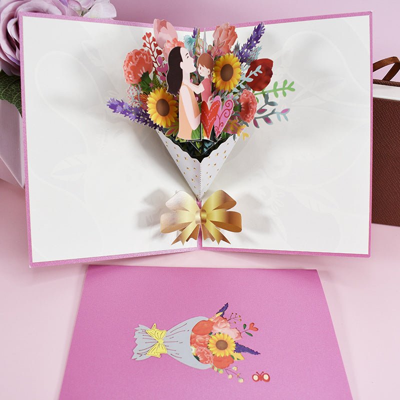 3D PopUp Flower Bouquet Cards Gifts Anniversary PopUp Mom Floral Bouquet Wife Invitation Card Greeting Cards Mothers Day Cards Postcard - Tiasid