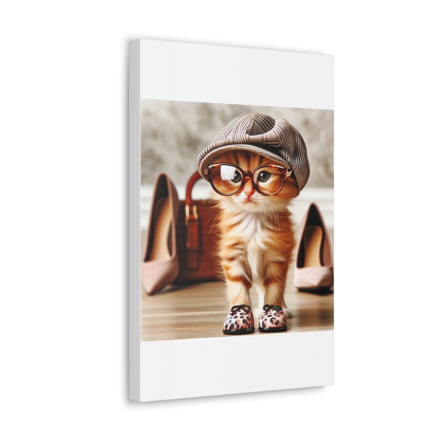 Canvas Wall Art - Cool Cat With Lady Shoes, Cap, and Eyeglasses