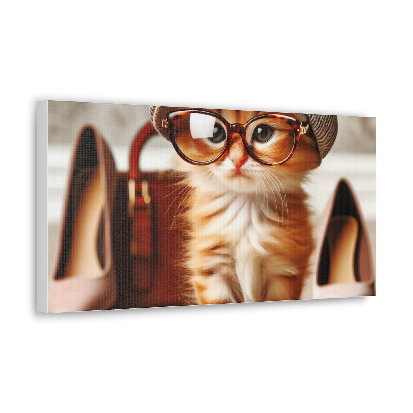 Canvas Wall Art - Cool Cat With Lady Shoes, Cap, and Eyeglasses