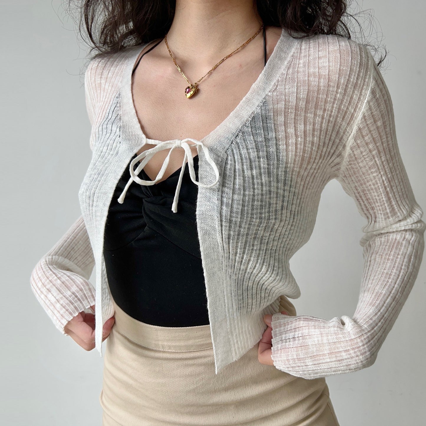 Women's Simple And Versatile Lace-up Thin Knitted Cardigan