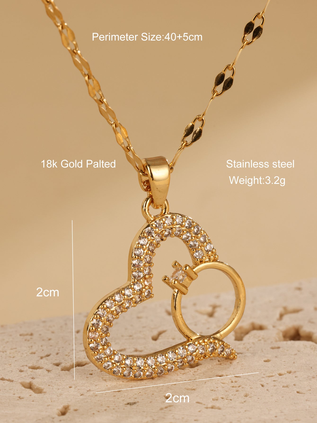 Japanese & Korean Full Diamond Heart-Shaped Zircon Ring Pendant Necklace – Minimalist & Niche Design