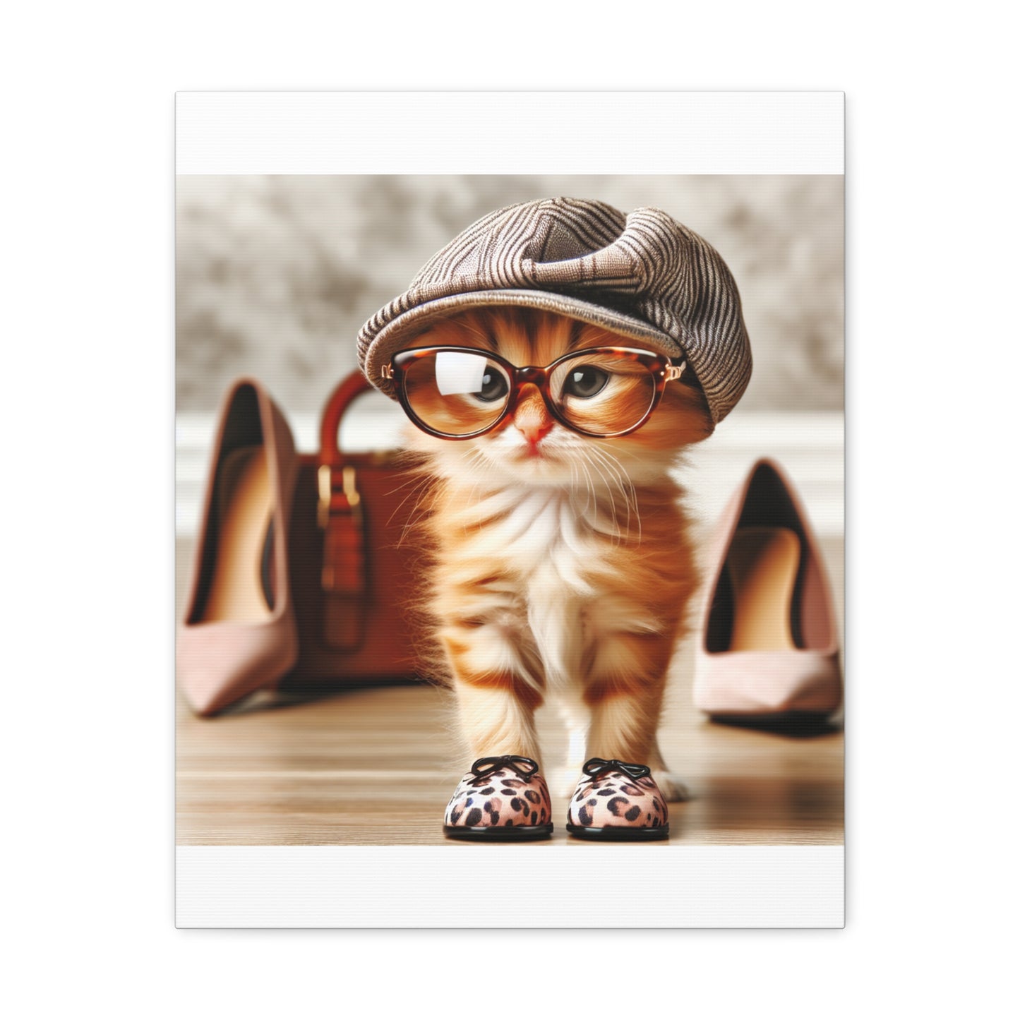 Canvas Wall Art - Cool Cat With Lady Shoes, Cap, and Eyeglasses