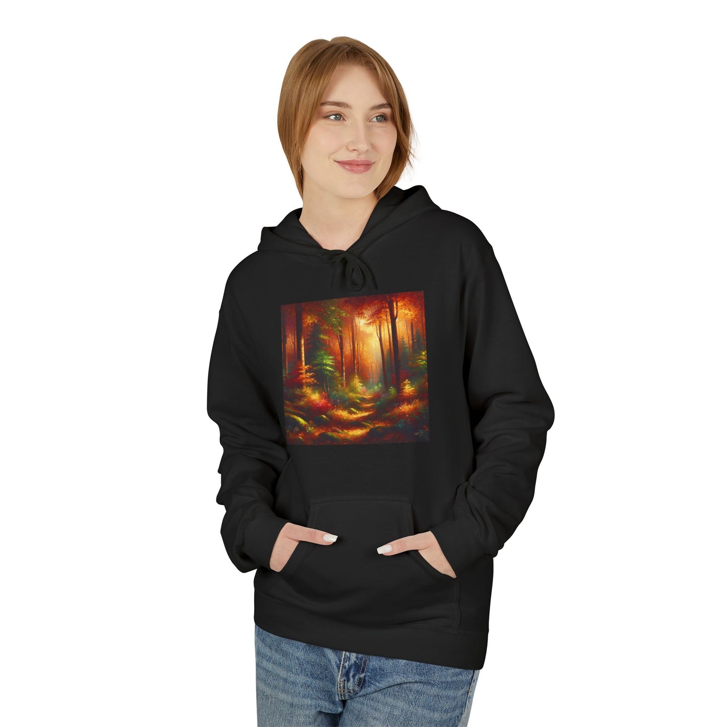 Autumn Forest Impressions Hoodie, Colorful Leaves, Cozy Landscape, Soft Lighting, Nature Vibes, Serene Foliage Sweatshirt, Rich Textures