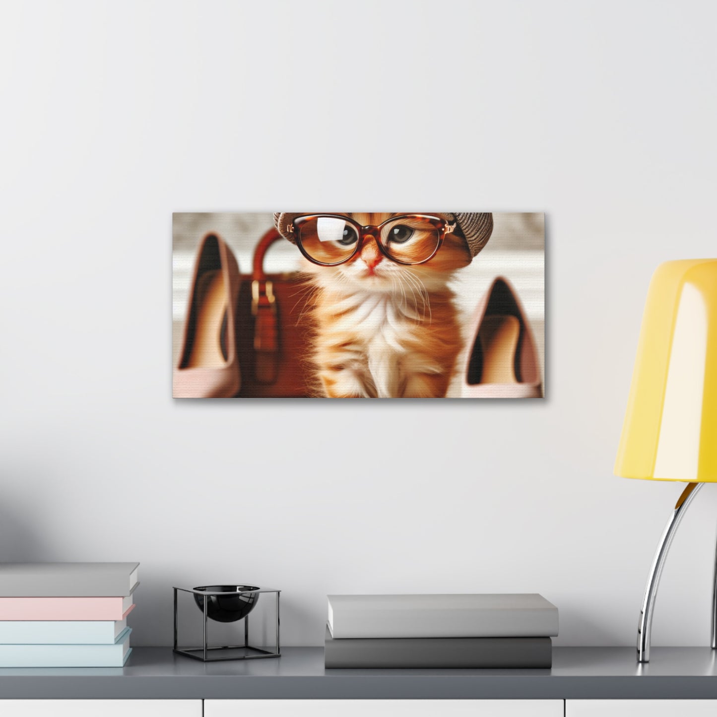 Canvas Wall Art - Cool Cat With Lady Shoes, Cap, and Eyeglasses