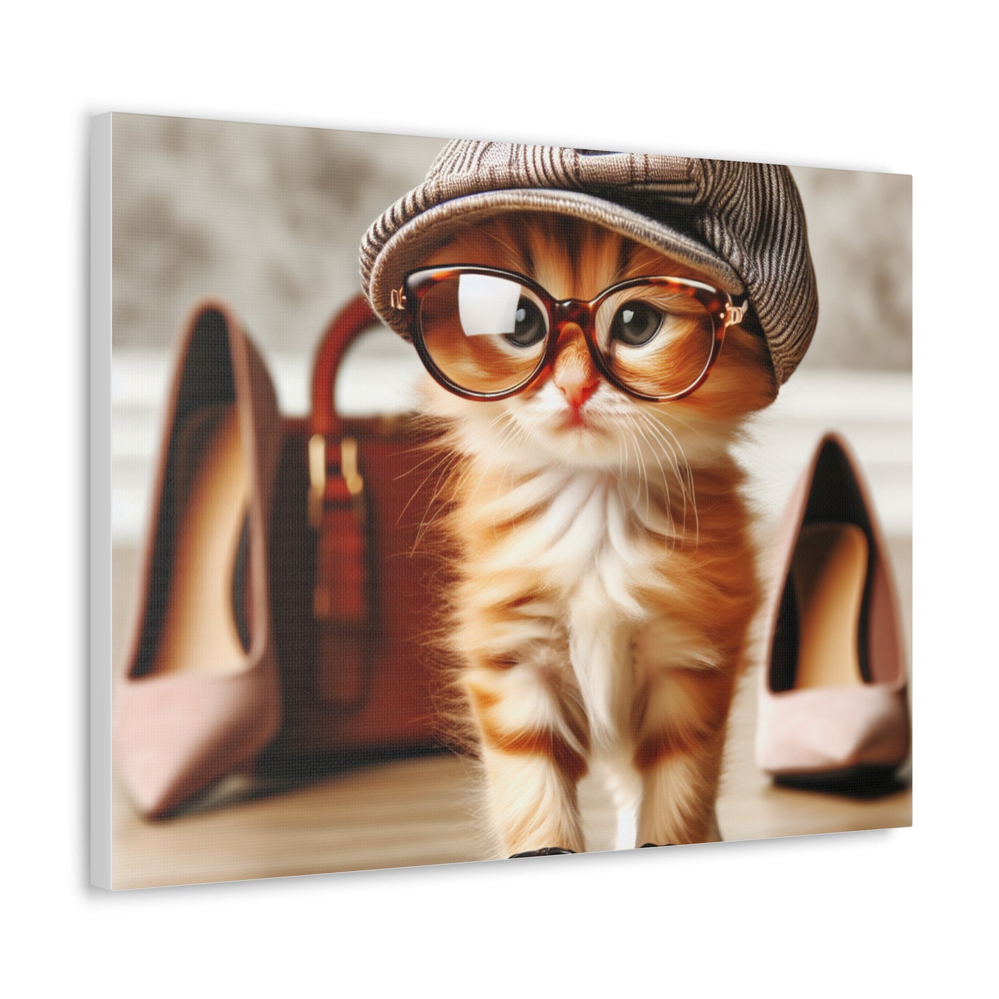 Canvas Wall Art - Cool Cat With Lady Shoes, Cap, and Eyeglasses