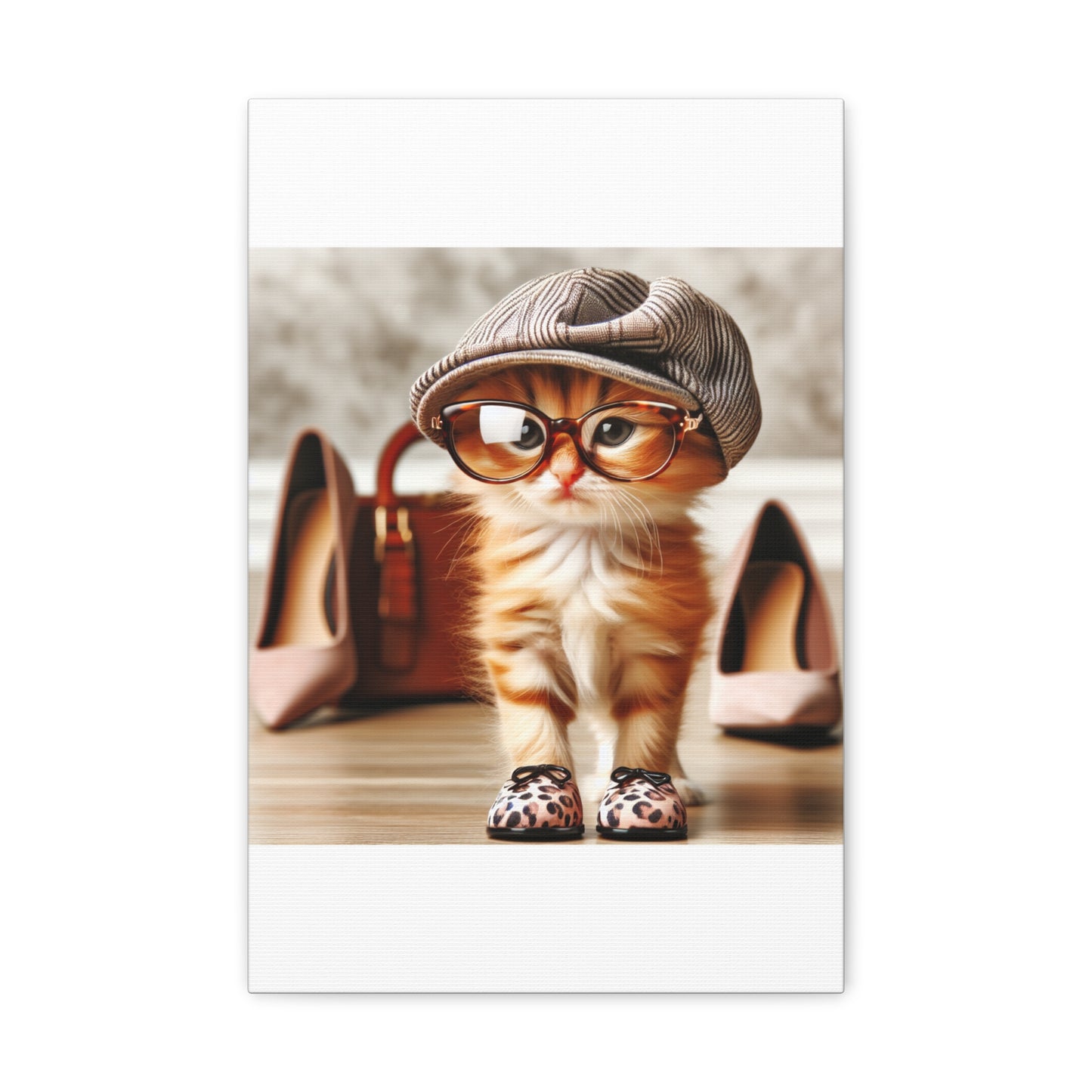 Canvas Wall Art - Cool Cat With Lady Shoes, Cap, and Eyeglasses