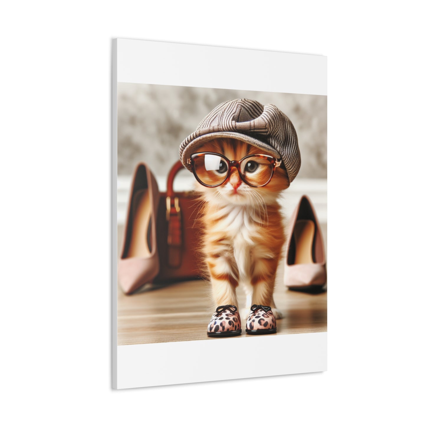 Canvas Wall Art - Cool Cat With Lady Shoes, Cap, and Eyeglasses