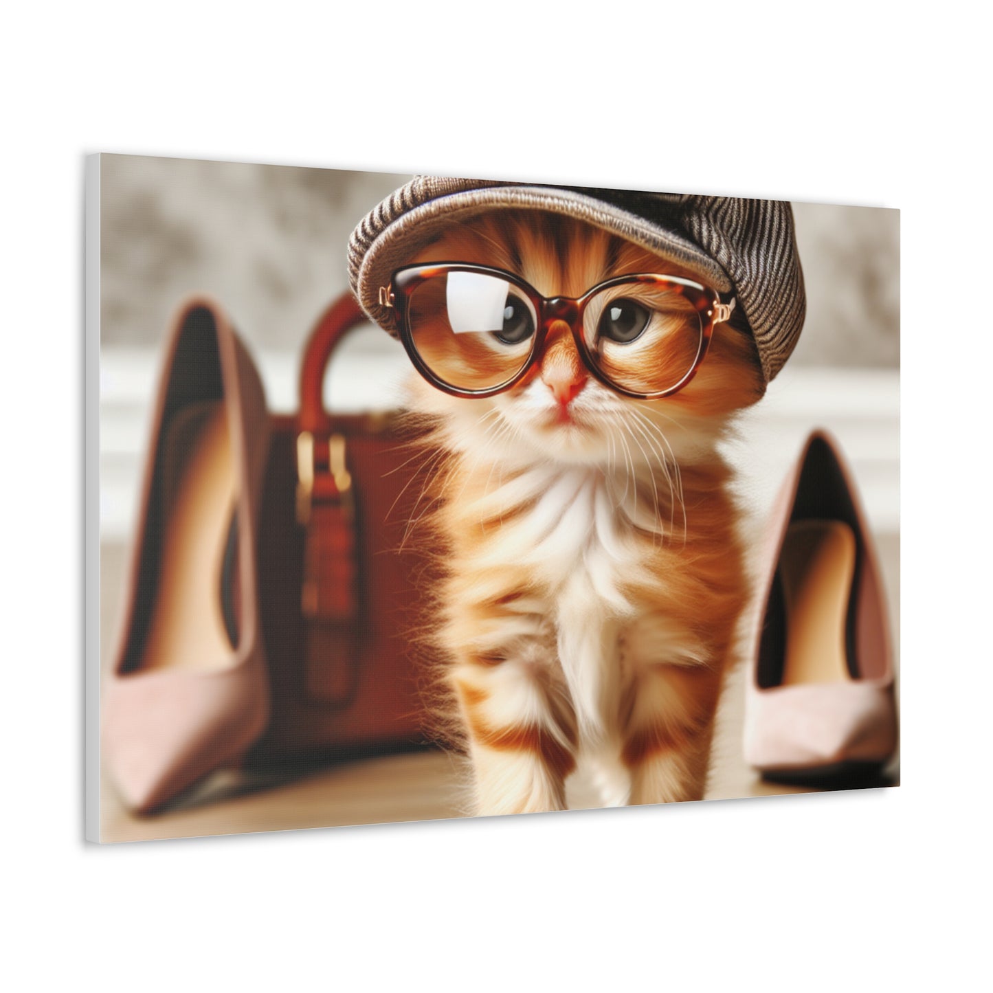 Canvas Wall Art - Cool Cat With Lady Shoes, Cap, and Eyeglasses