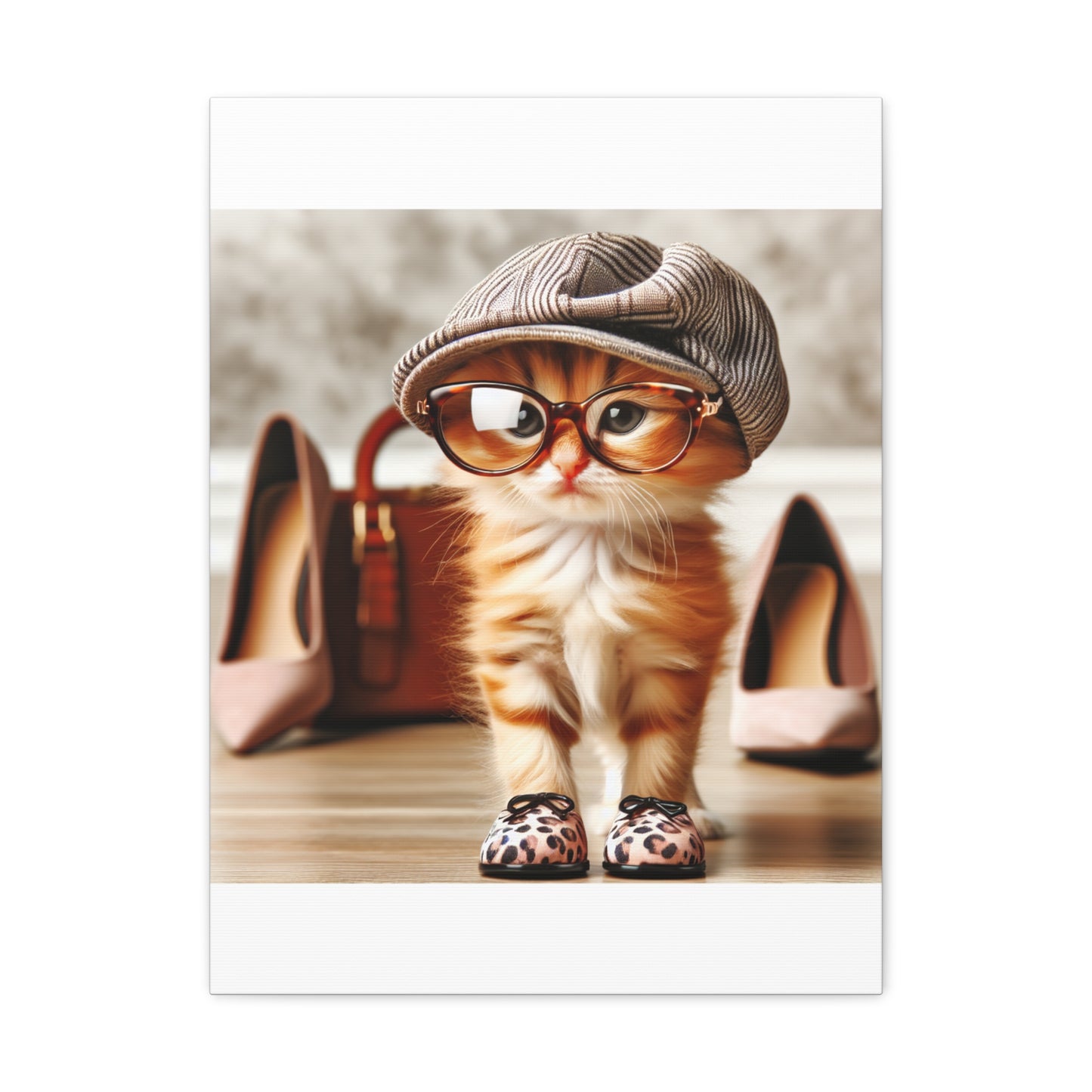 Canvas Wall Art - Cool Cat With Lady Shoes, Cap, and Eyeglasses