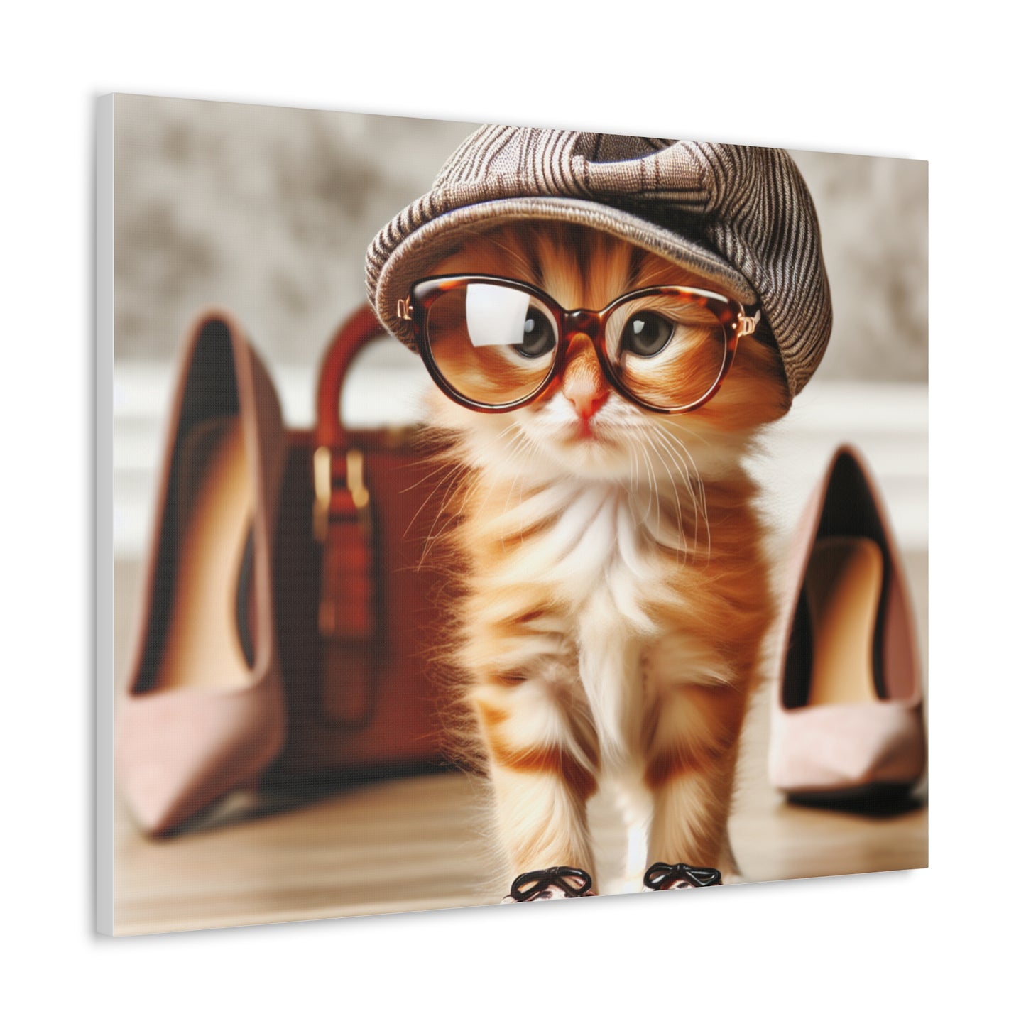 Canvas Wall Art - Cool Cat With Lady Shoes, Cap, and Eyeglasses