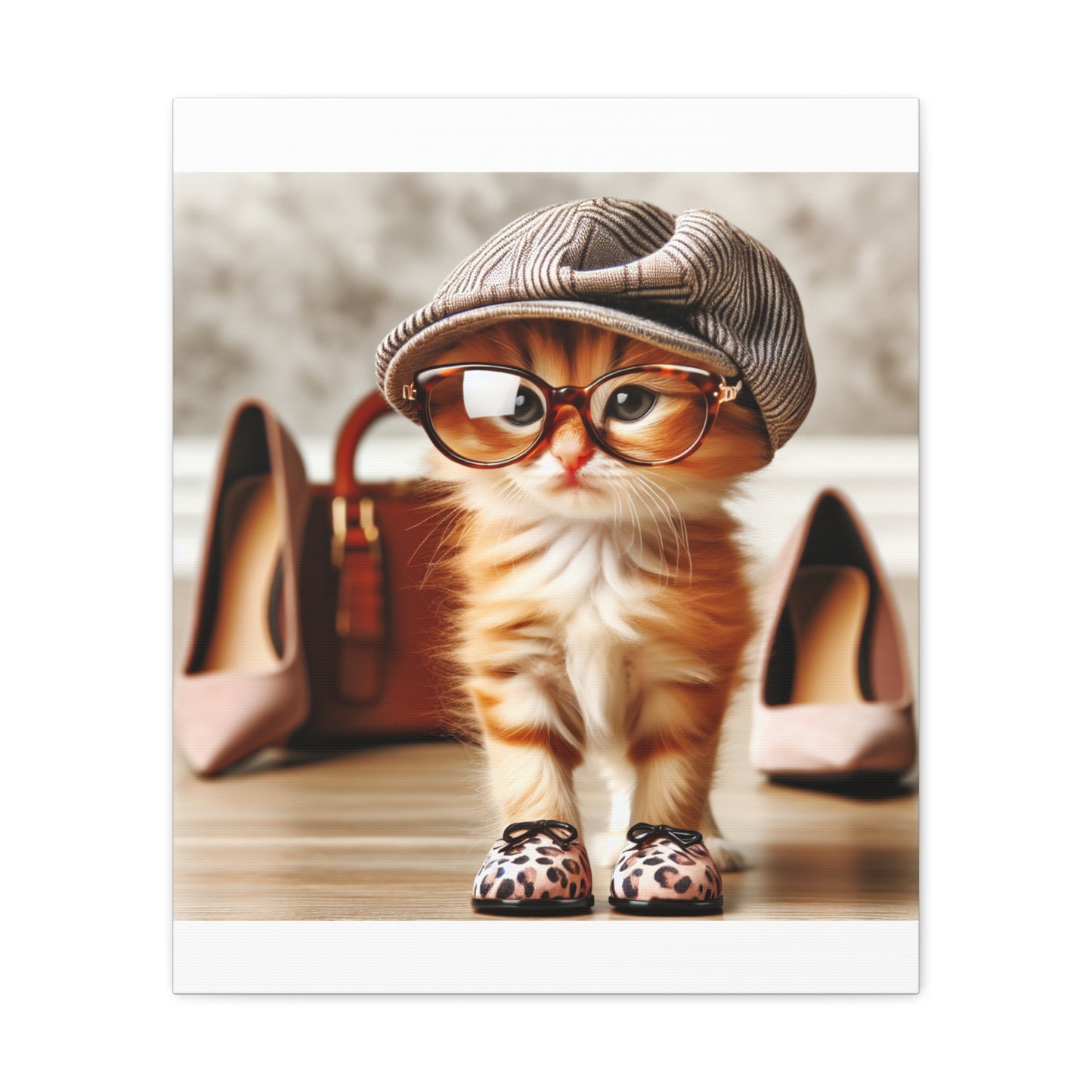 Canvas Wall Art - Cool Cat With Lady Shoes, Cap, and Eyeglasses