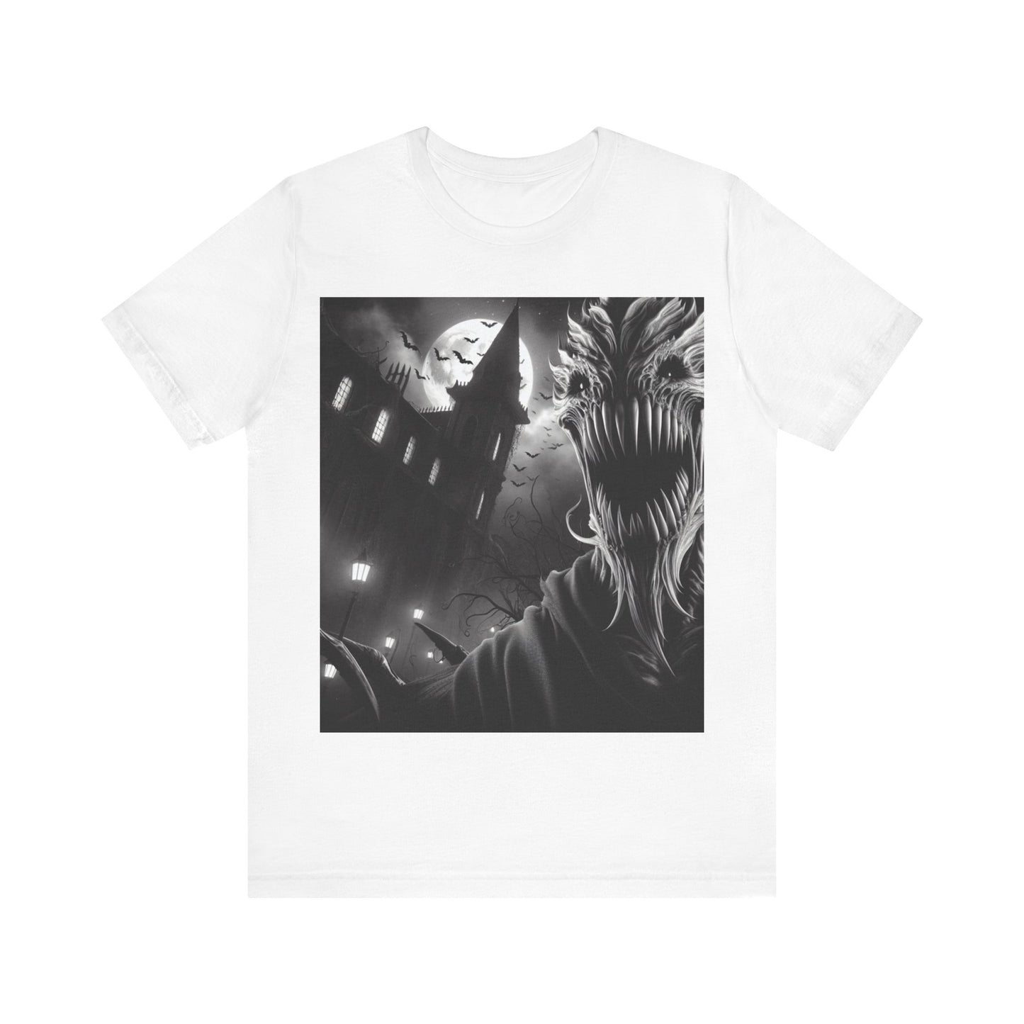 Halloween Creature Unisex Tee with a midnight scene