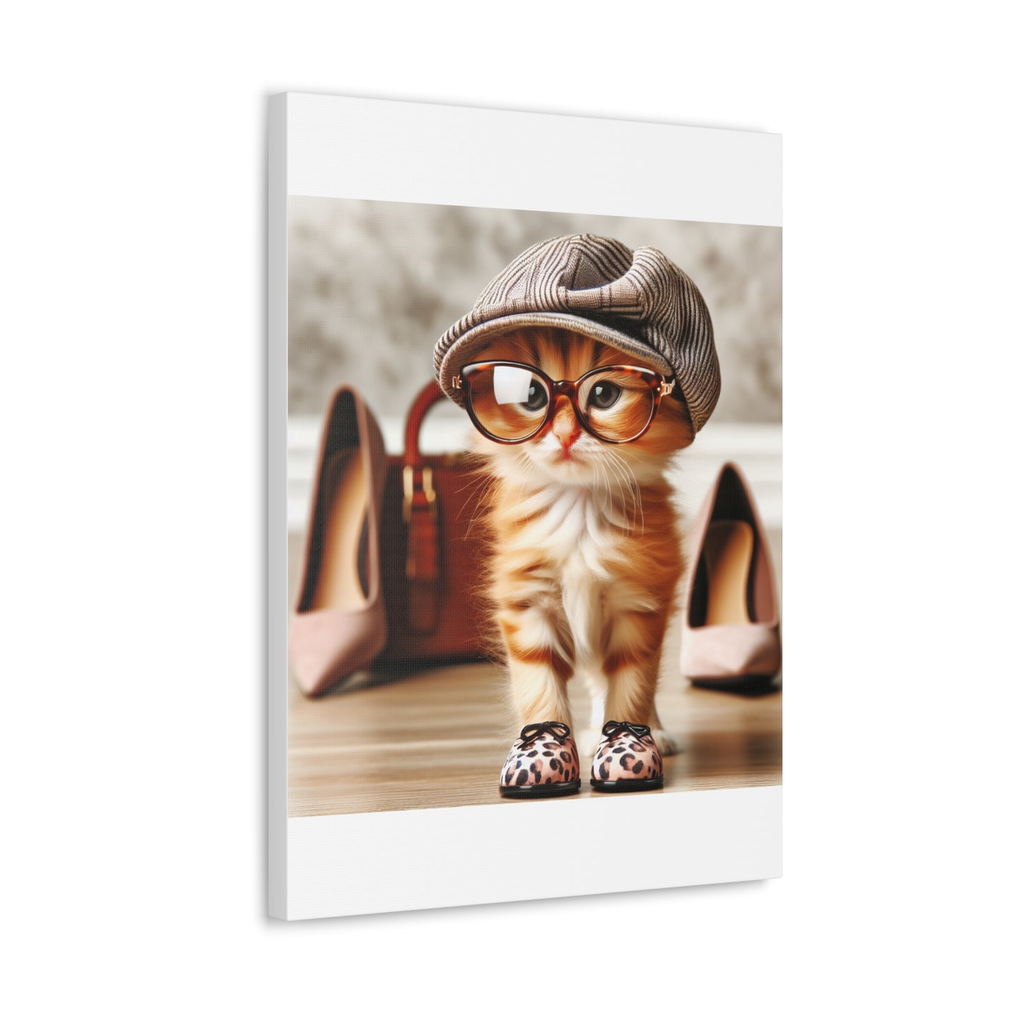 Canvas Wall Art - Cool Cat With Lady Shoes, Cap, and Eyeglasses