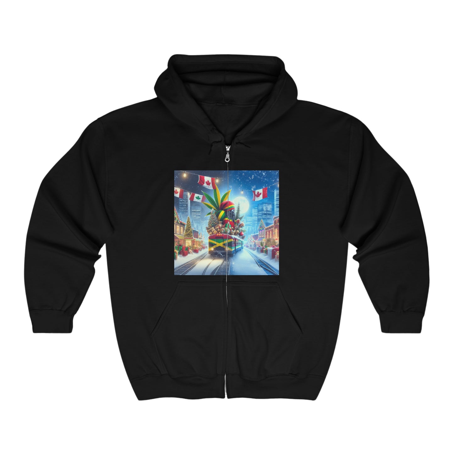 Christmas Vibes Full Zip Hoodie - USA & Canada Travel Theme