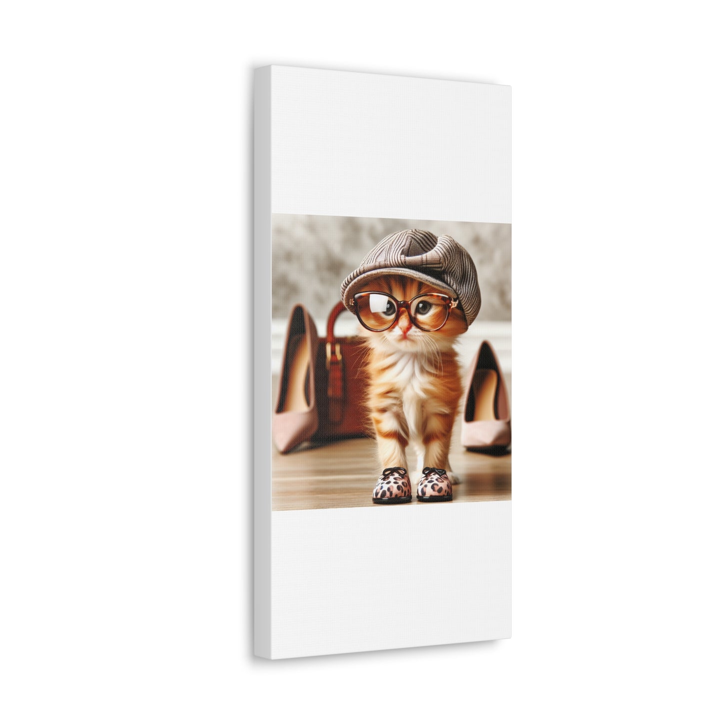 Canvas Wall Art - Cool Cat With Lady Shoes, Cap, and Eyeglasses