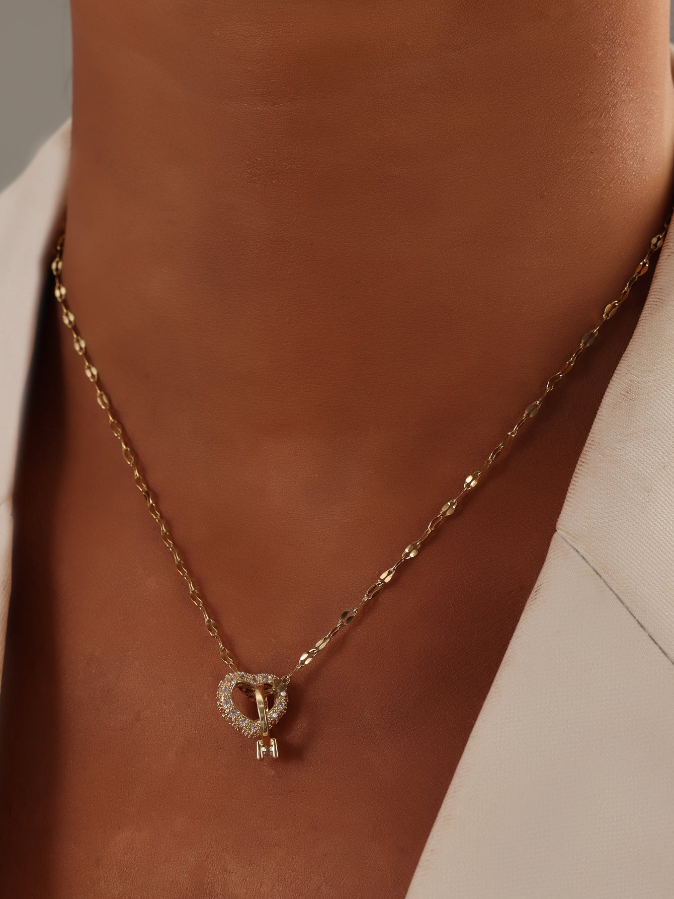 18k Gold Heart Double Ring Connected Necklace – Stainless Steel Jewelry