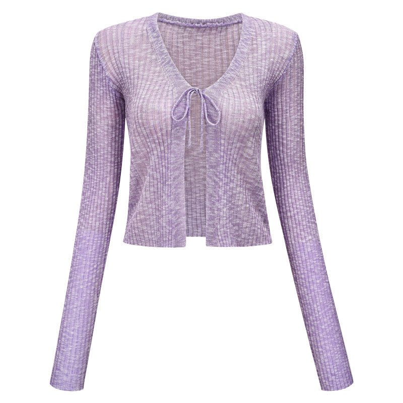 Women's Simple And Versatile Lace-up Thin Knitted Cardigan