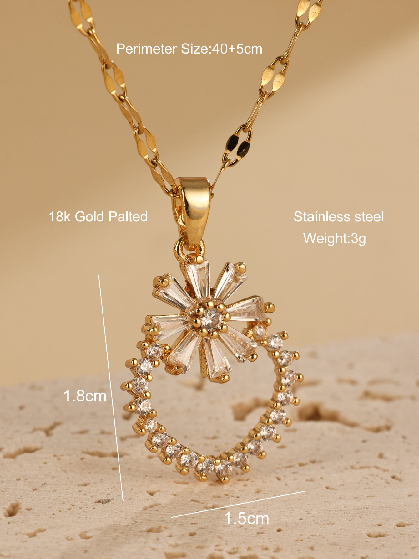 Gold Necklace with Zircon Flower Pendant – Instagram Trendy Geometric Small Flower Design