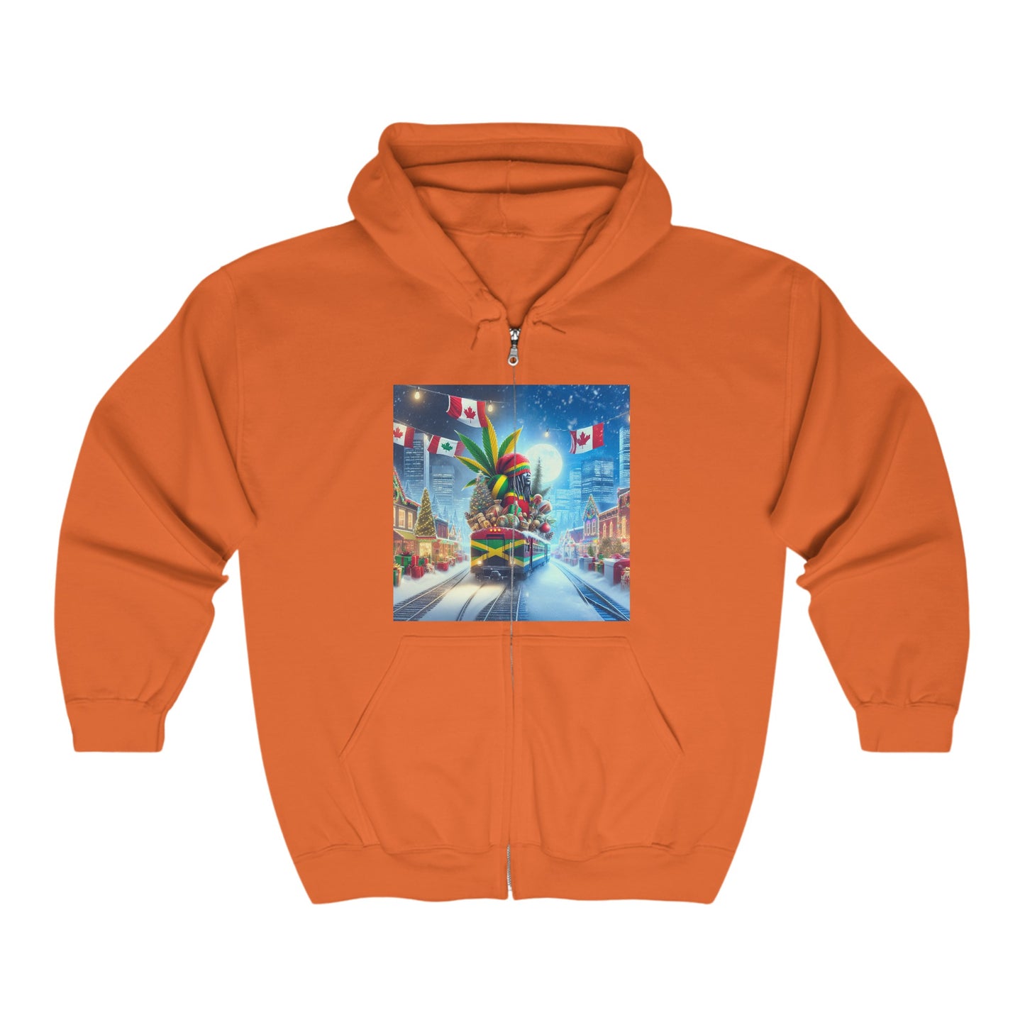 Christmas Vibes Full Zip Hoodie - USA & Canada and Jamaica Travel Theme